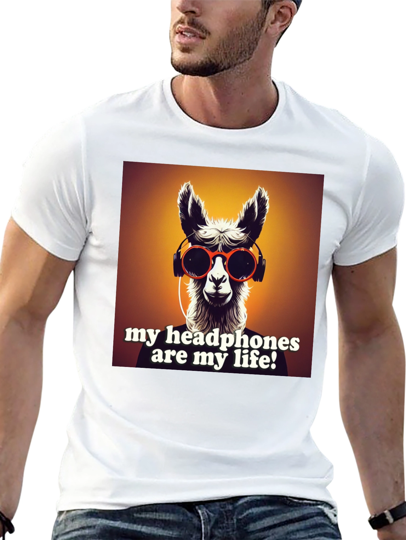 Llama Headphones Graphic Tee - Music Lovers Shirt
