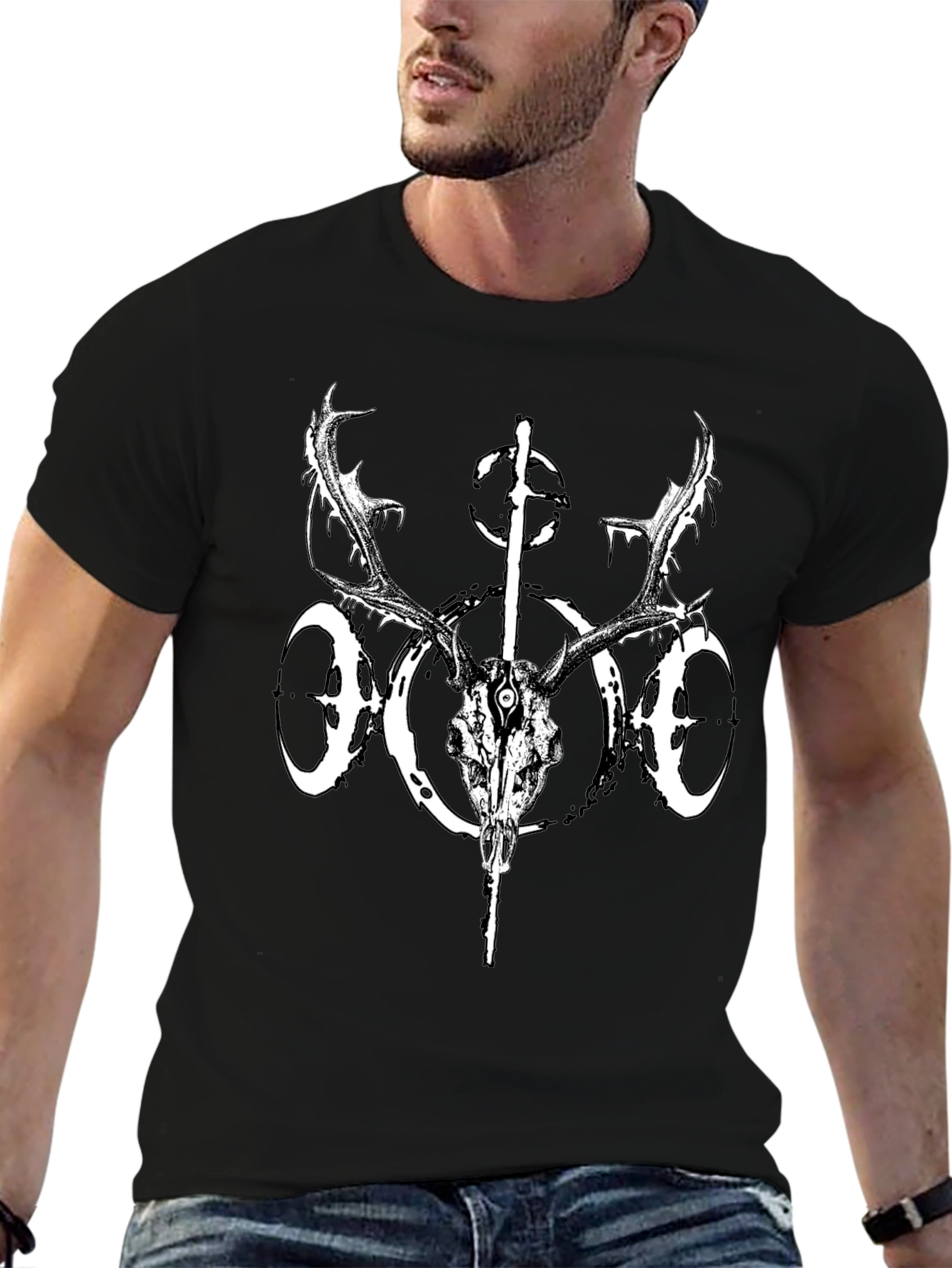 Black Deer Skull Graphic Tee