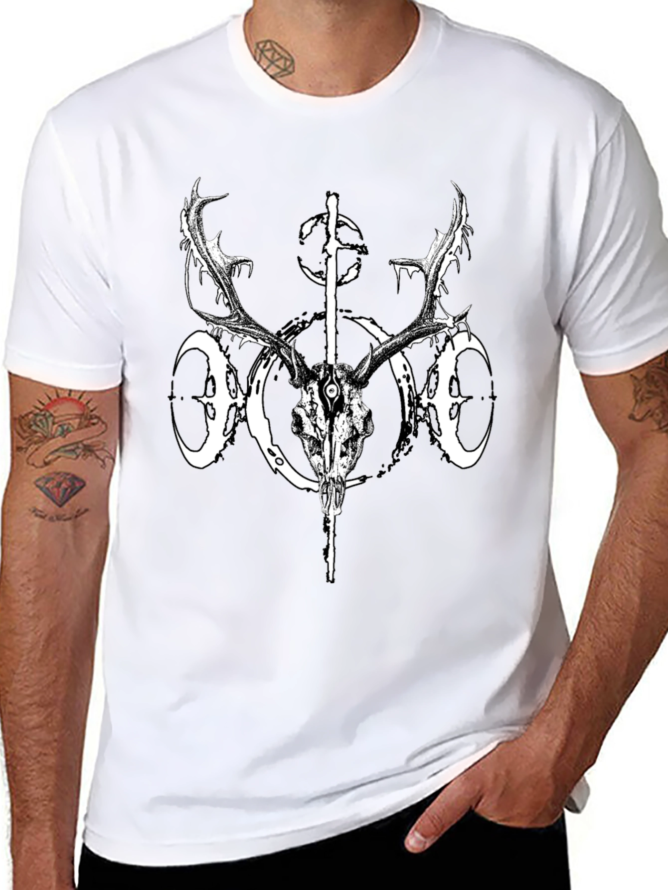 Black Deer Skull Graphic Tee