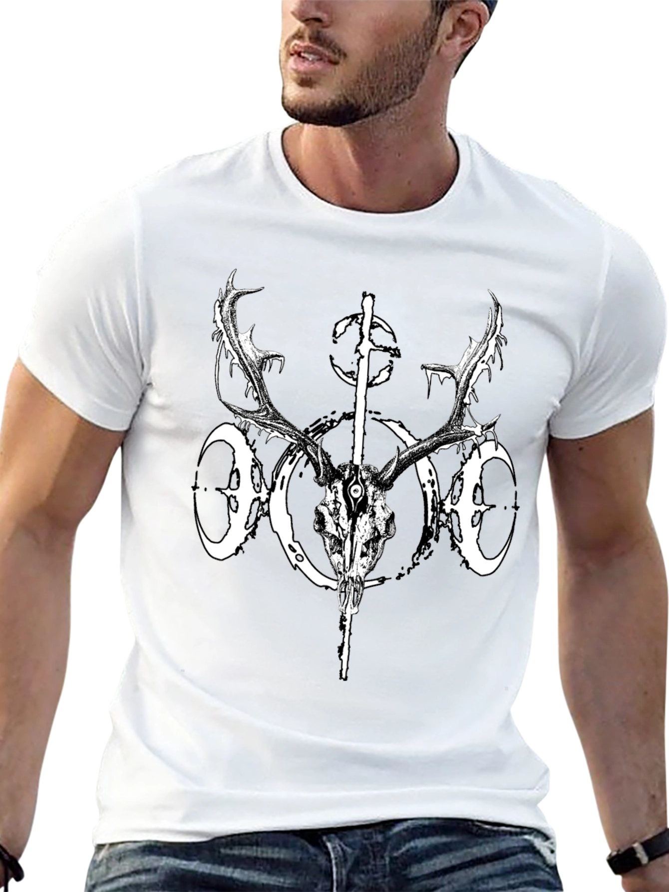 Black Deer Skull Graphic Tee
