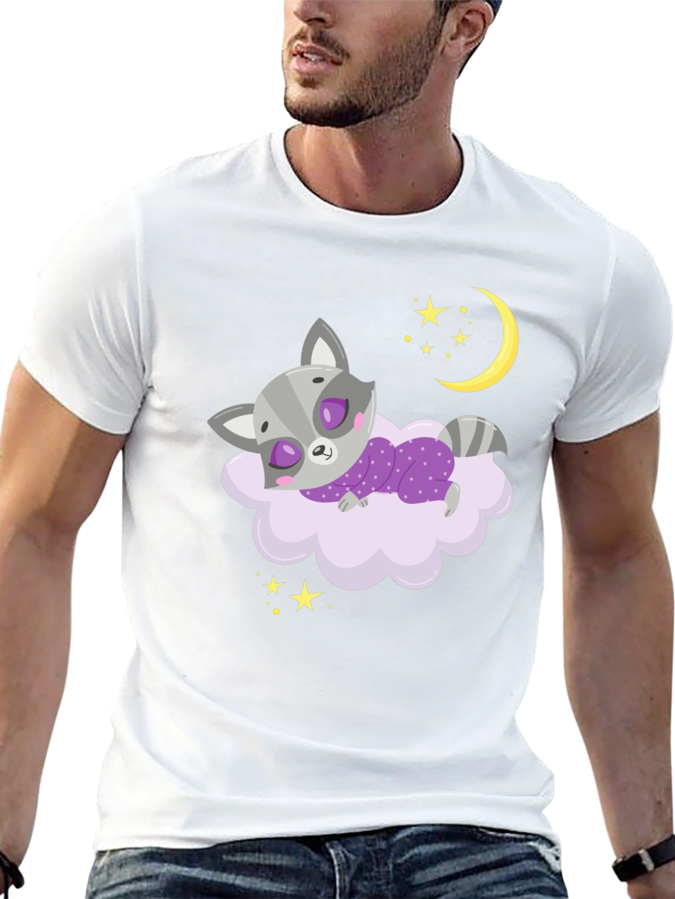 Cute Raccoon Sleeping on Cloud Graphic Tee