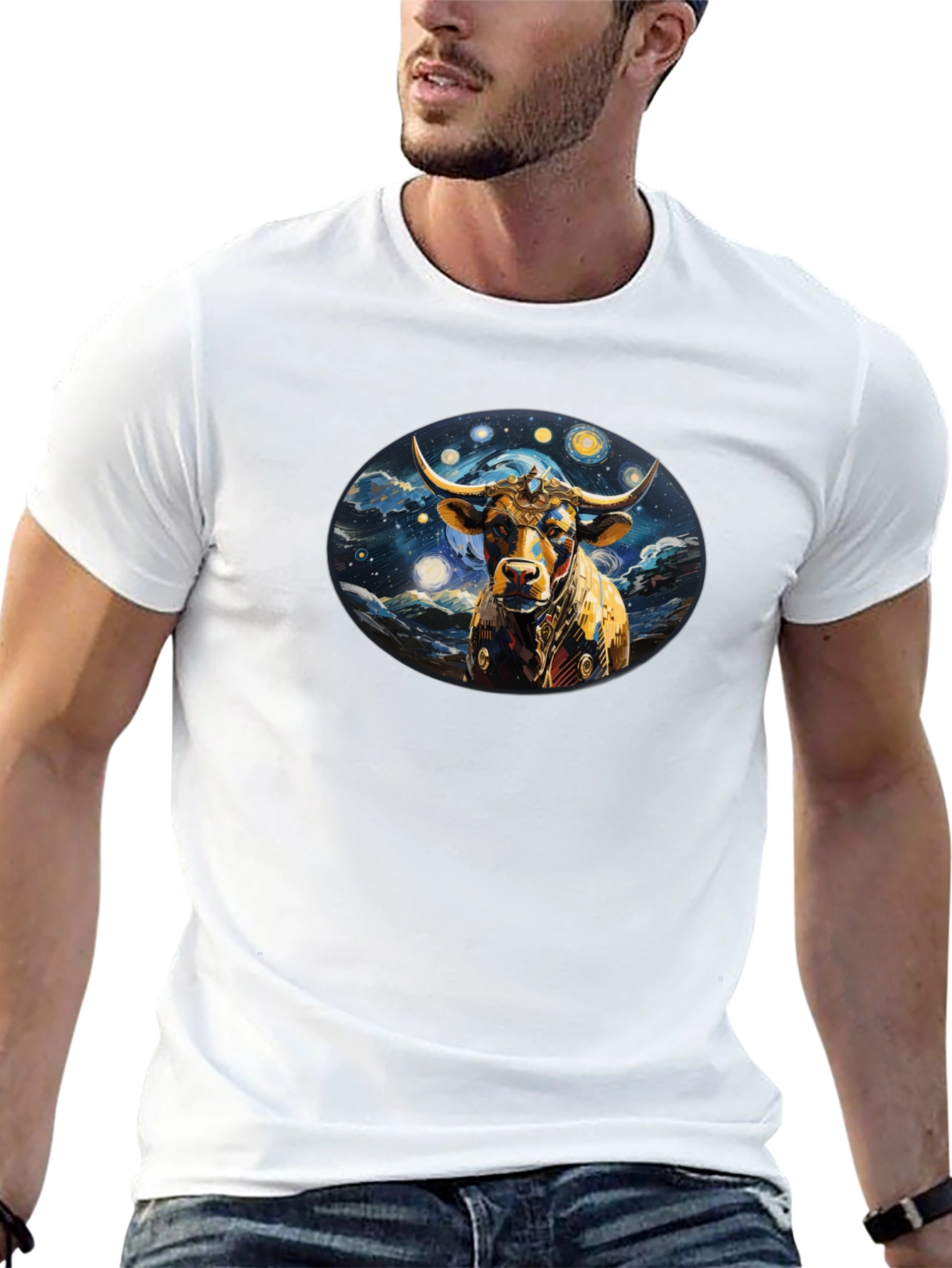 Celestial Bull Graphic Tee - Black Cotton Comfort