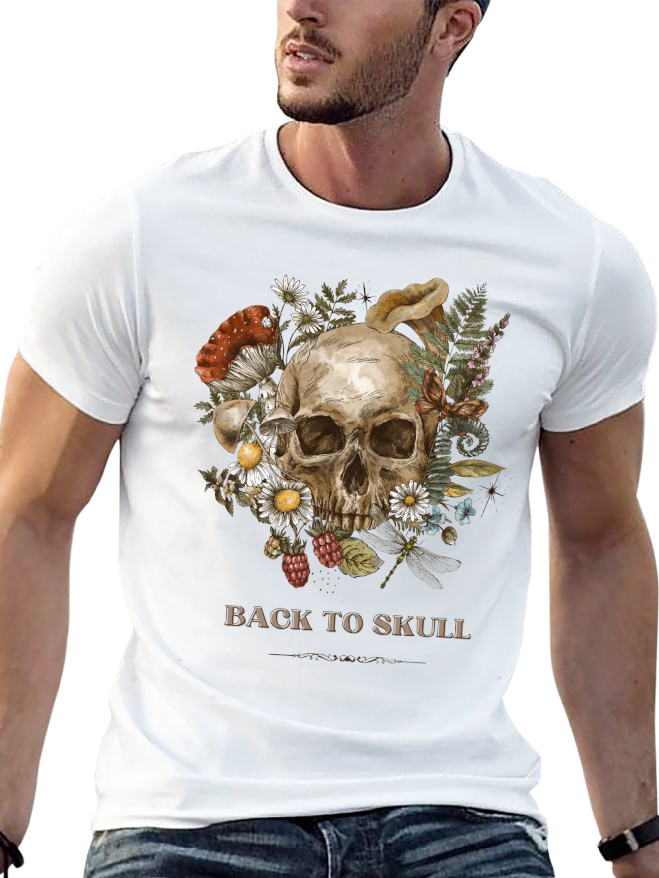 Back to Skull Graphic Print Black Tee