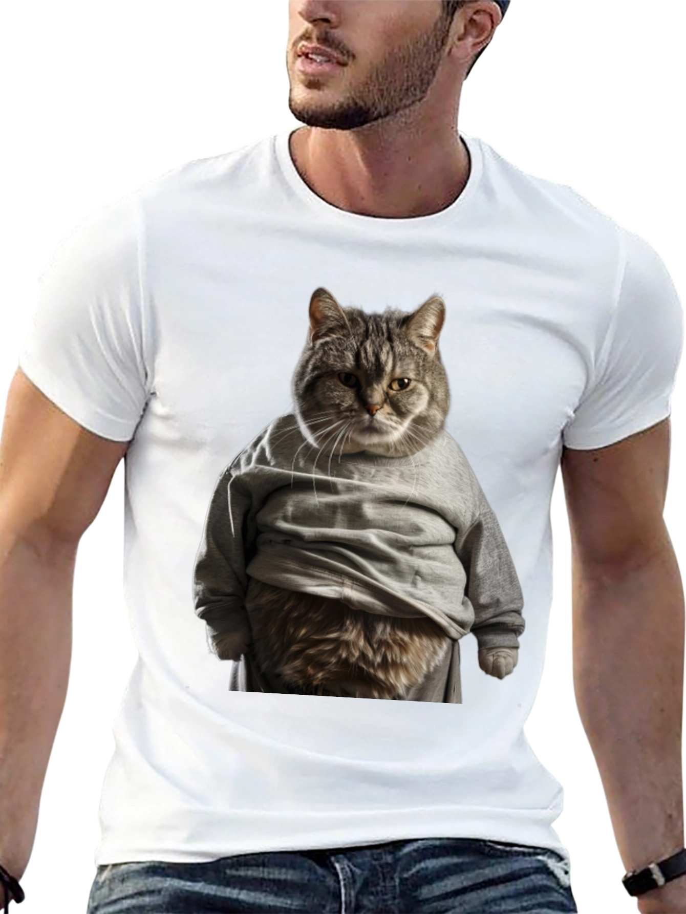 Cat in Hoodie T-Shirt Funny Graphic Tee