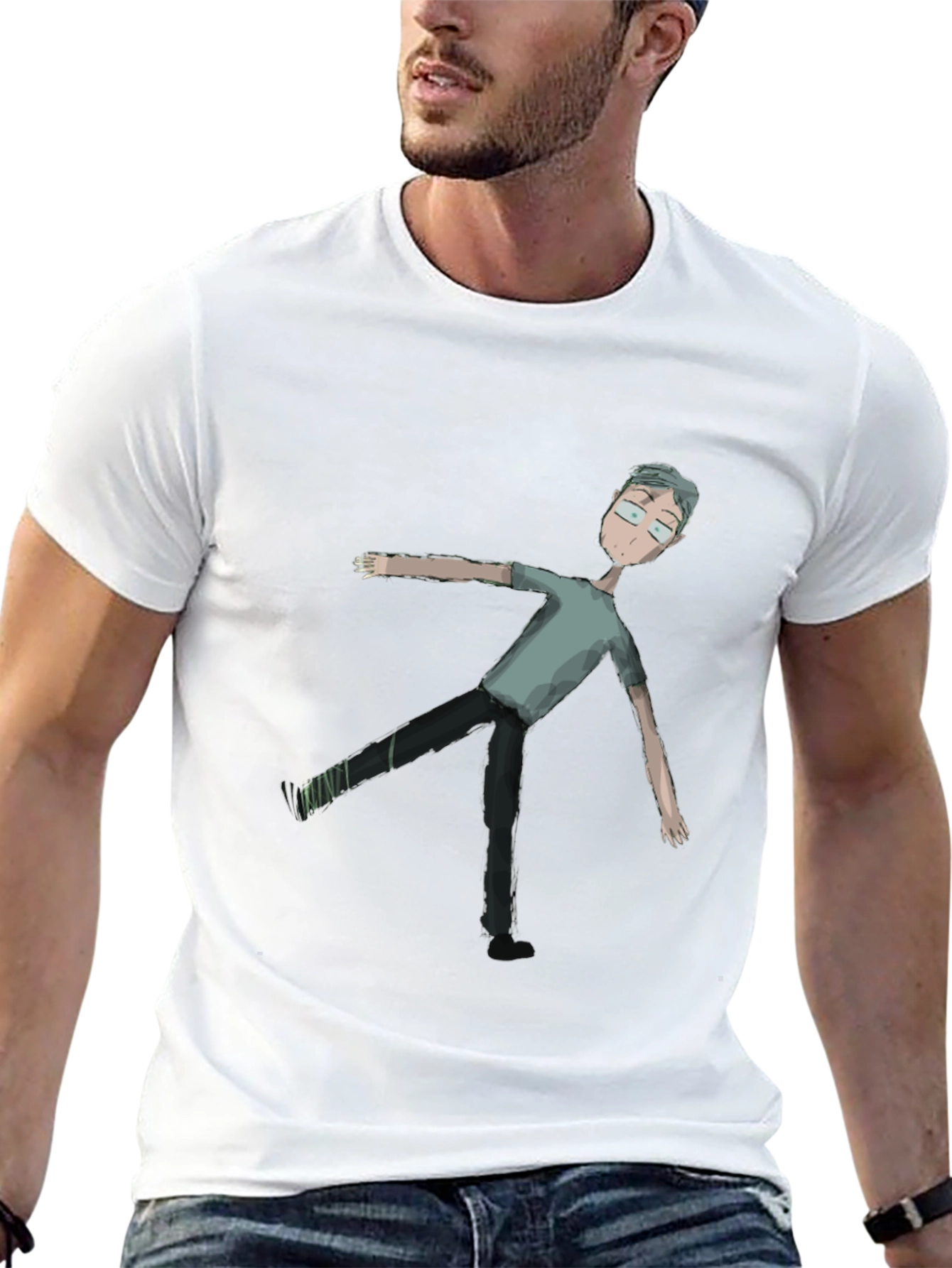 Mens Black Tee with Cartoon Figure