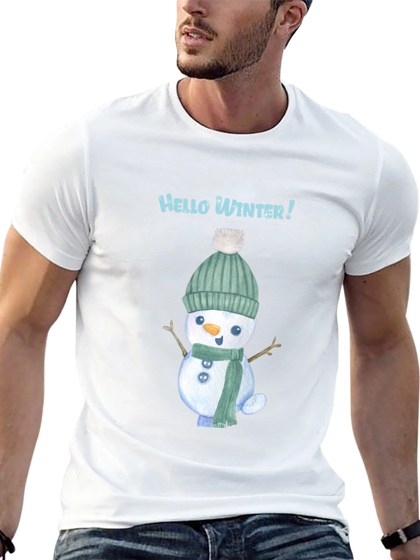 Hello Winter Snowman Tee - Festive Holiday Shirt
