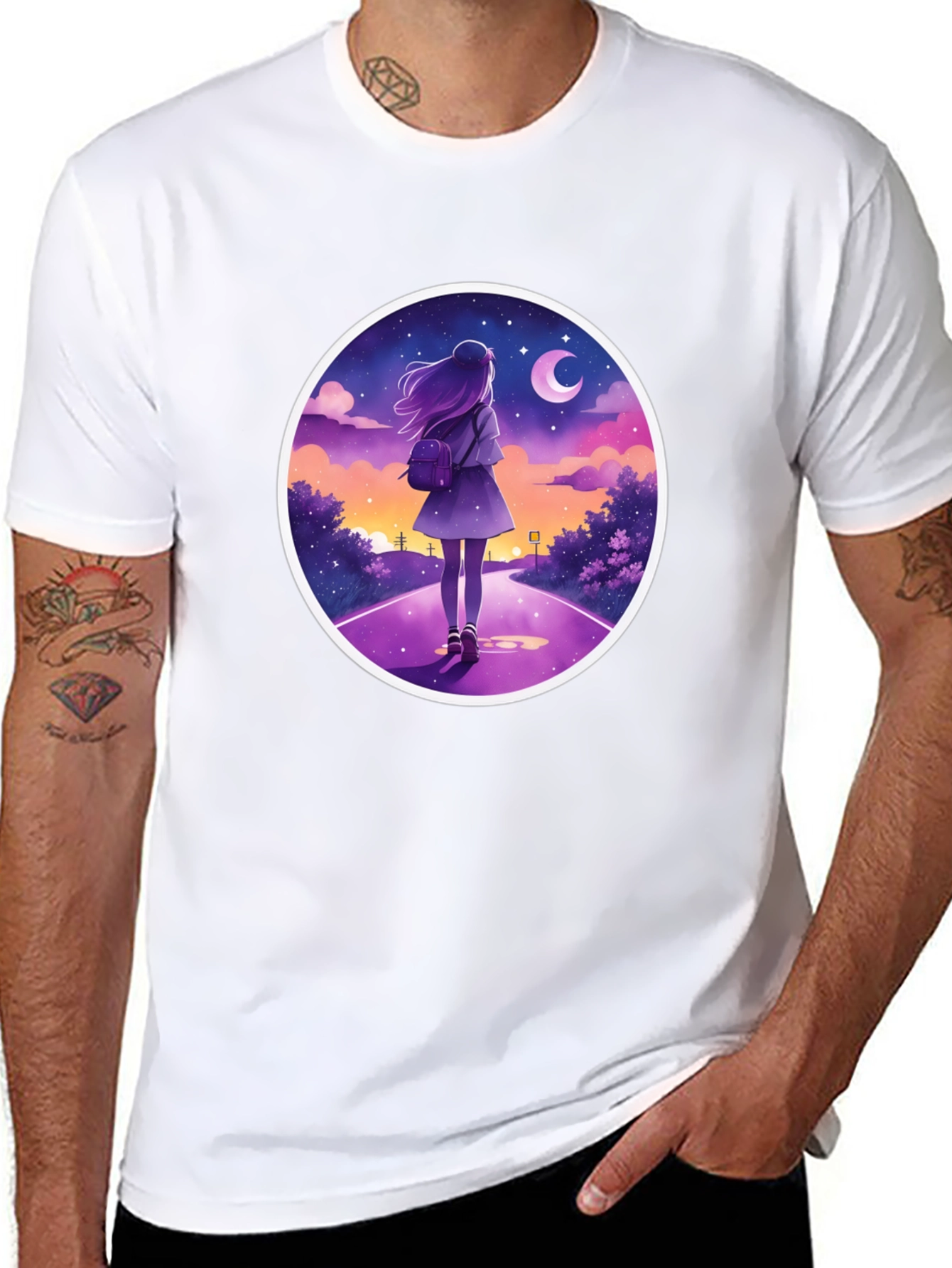 Night Walk Graphic Tee - Anime Style