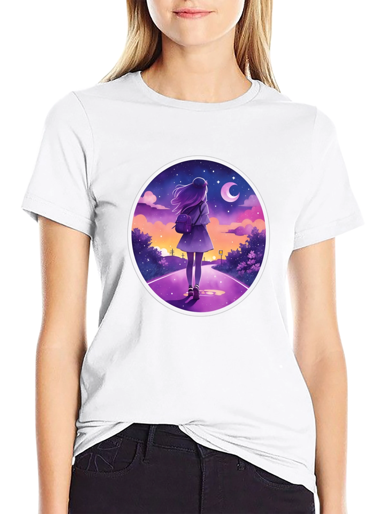 Night Walk Graphic Tee - Anime Style