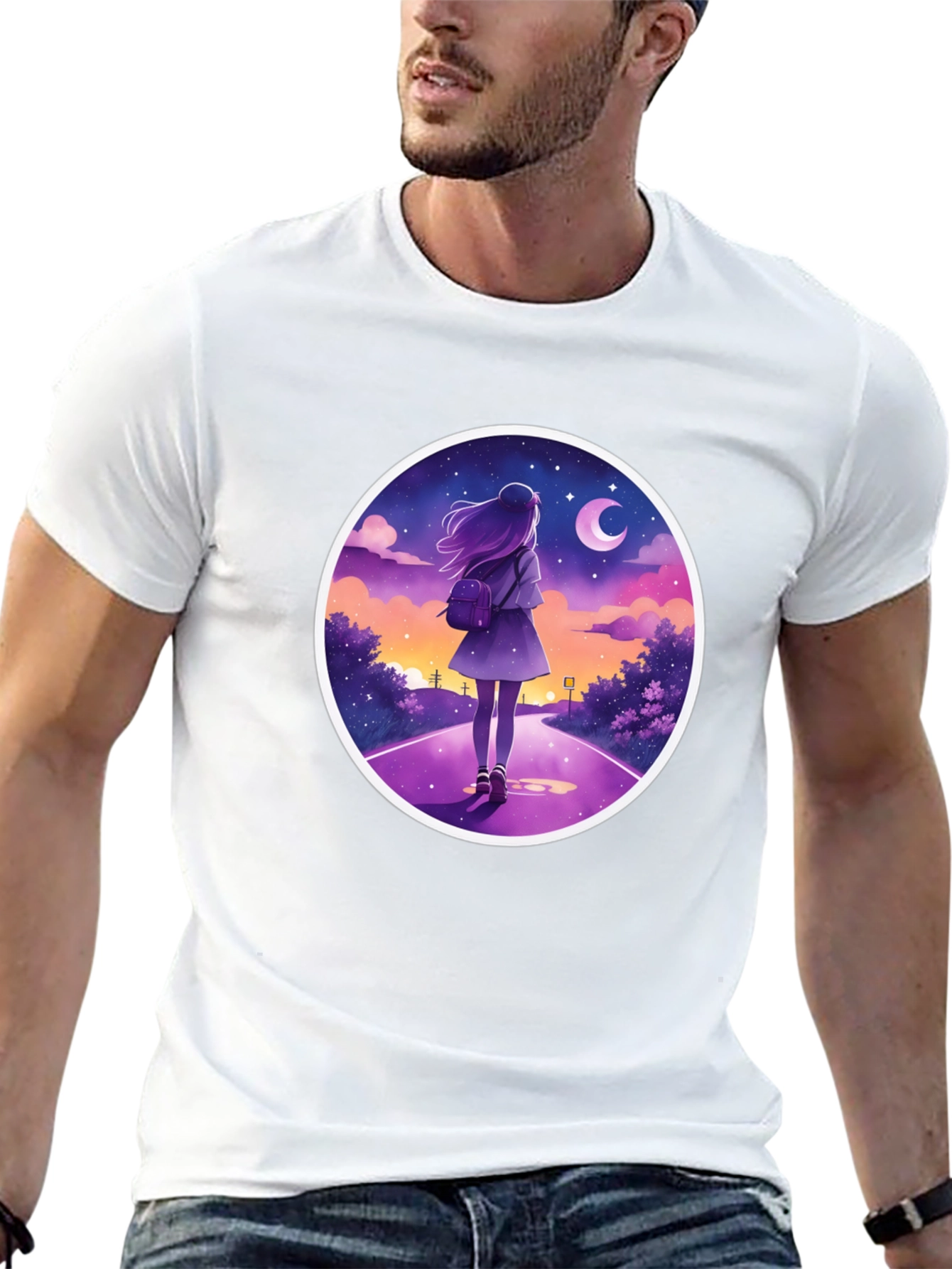 Night Walk Graphic Tee - Anime Style