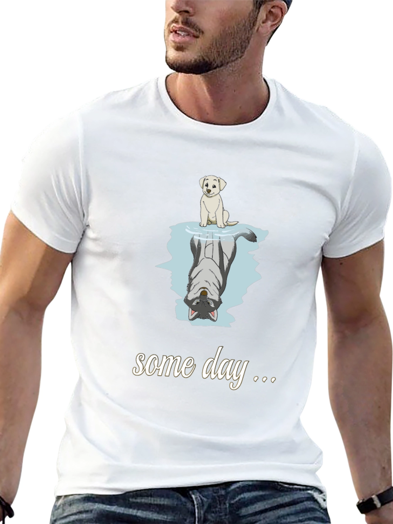Dog Reflection T-Shirt - Some Day Black Cotton Tee