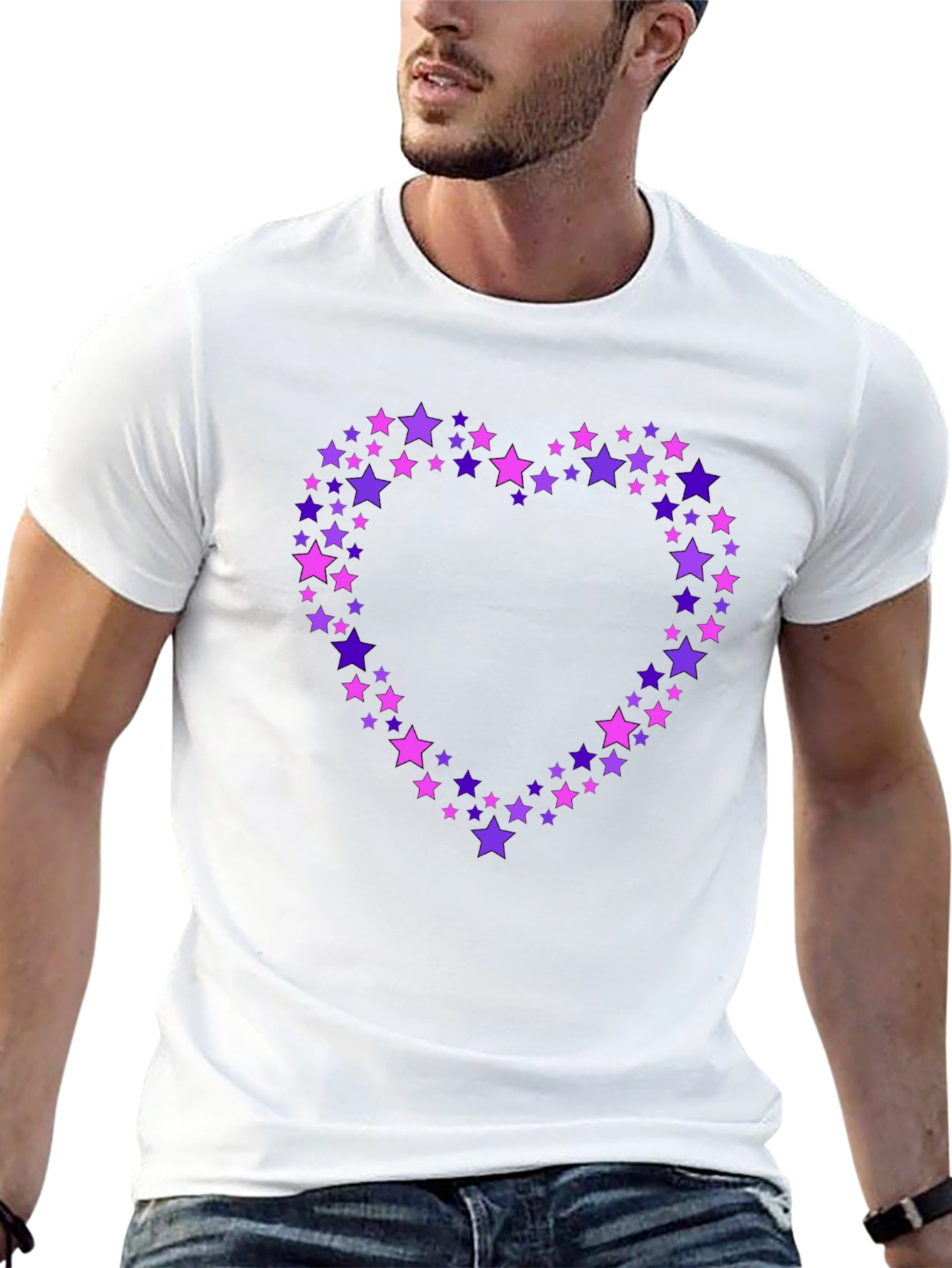 Star Heart Tee - Black Crew Neck Cotton T-Shirt