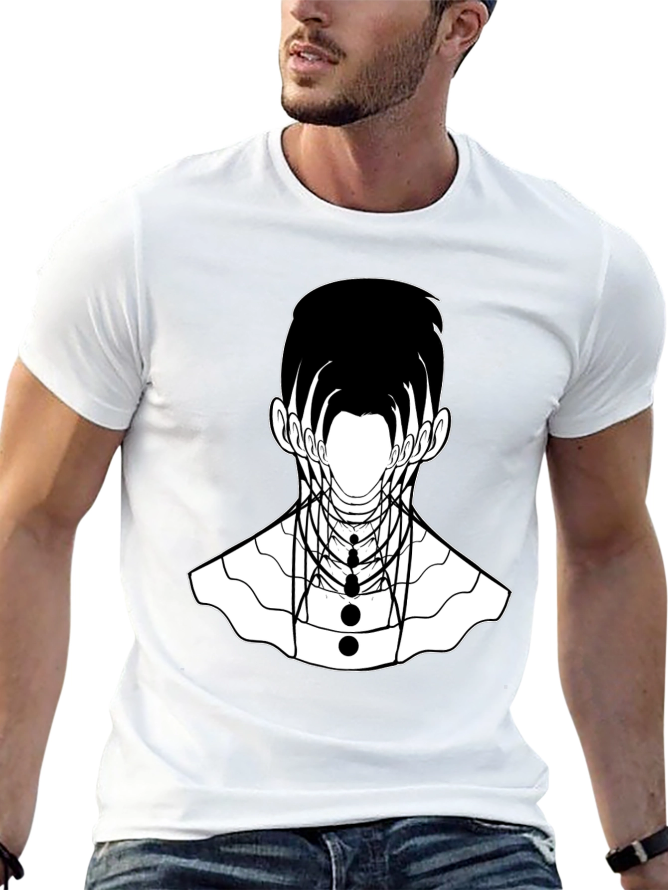 Abstract Geometric Face Graphic Black T-Shirt