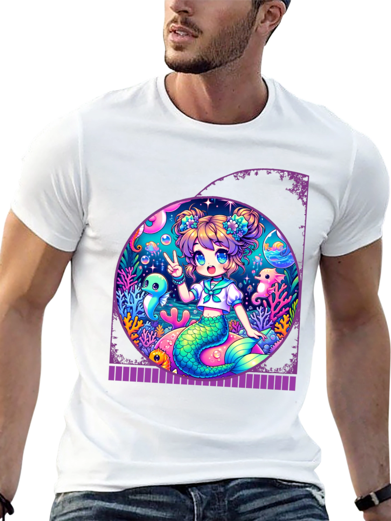 Anime Mermaid T-Shirt - Kawaii Ocean Design