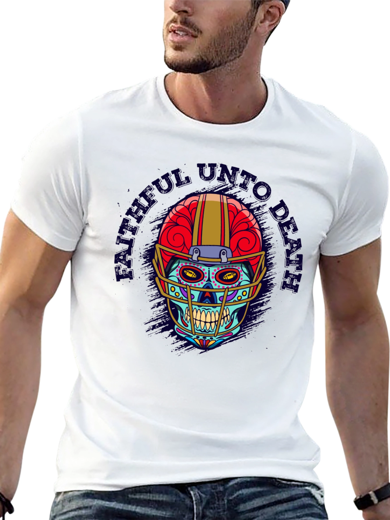 Faithful Unto Death Football Skull T-Shirt