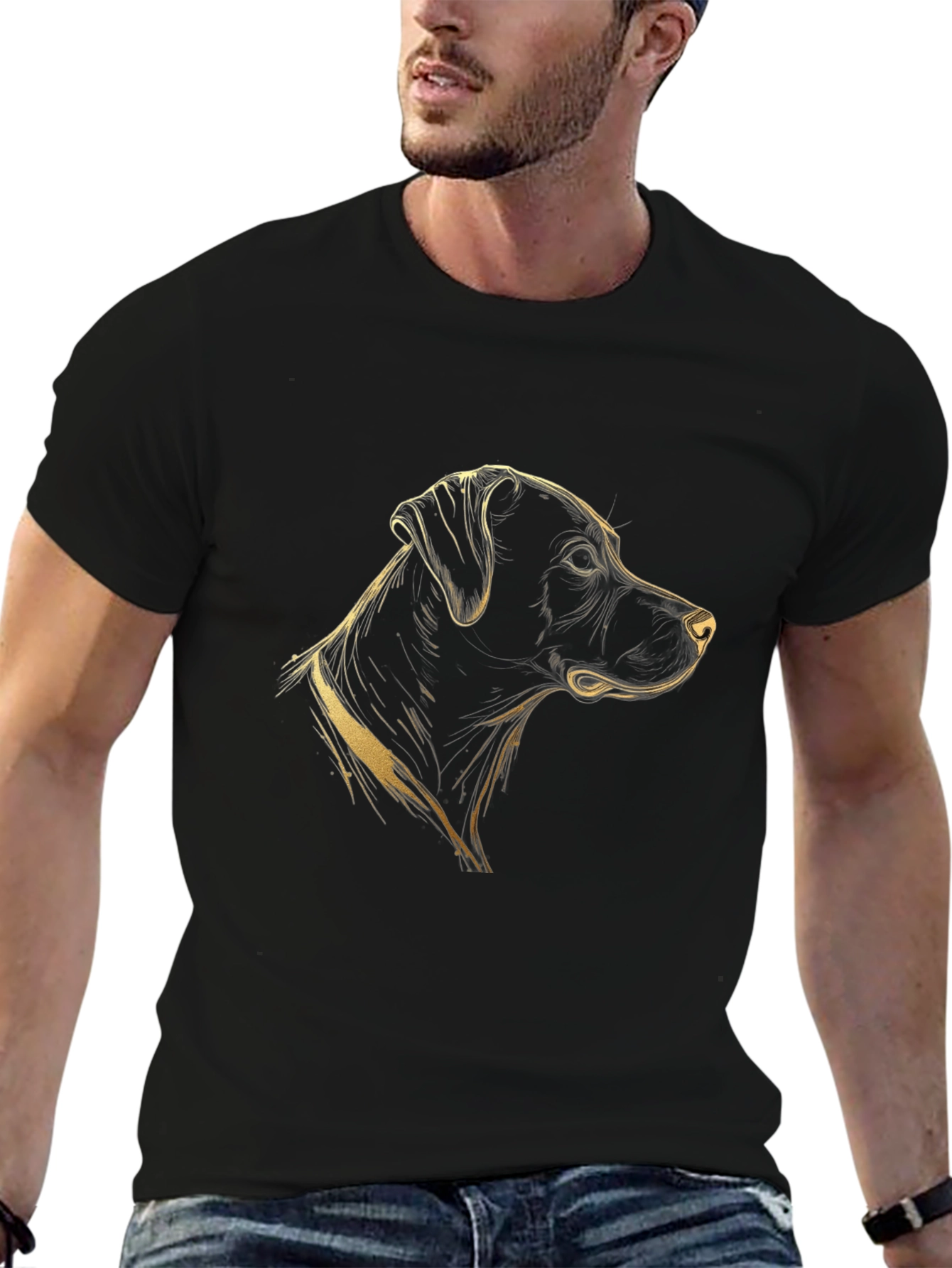 Dog Graphic Tee - Mens Black Cotton T-Shirt