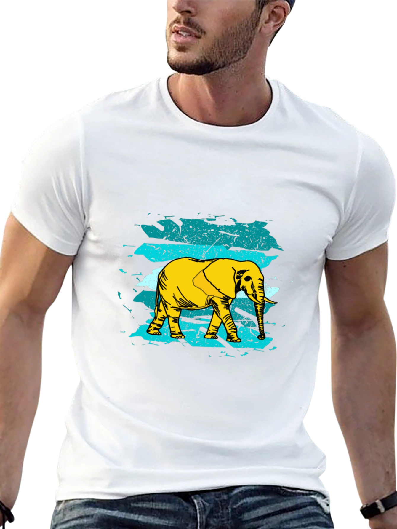 Elephant Graphic Print Mens Black T-Shirt