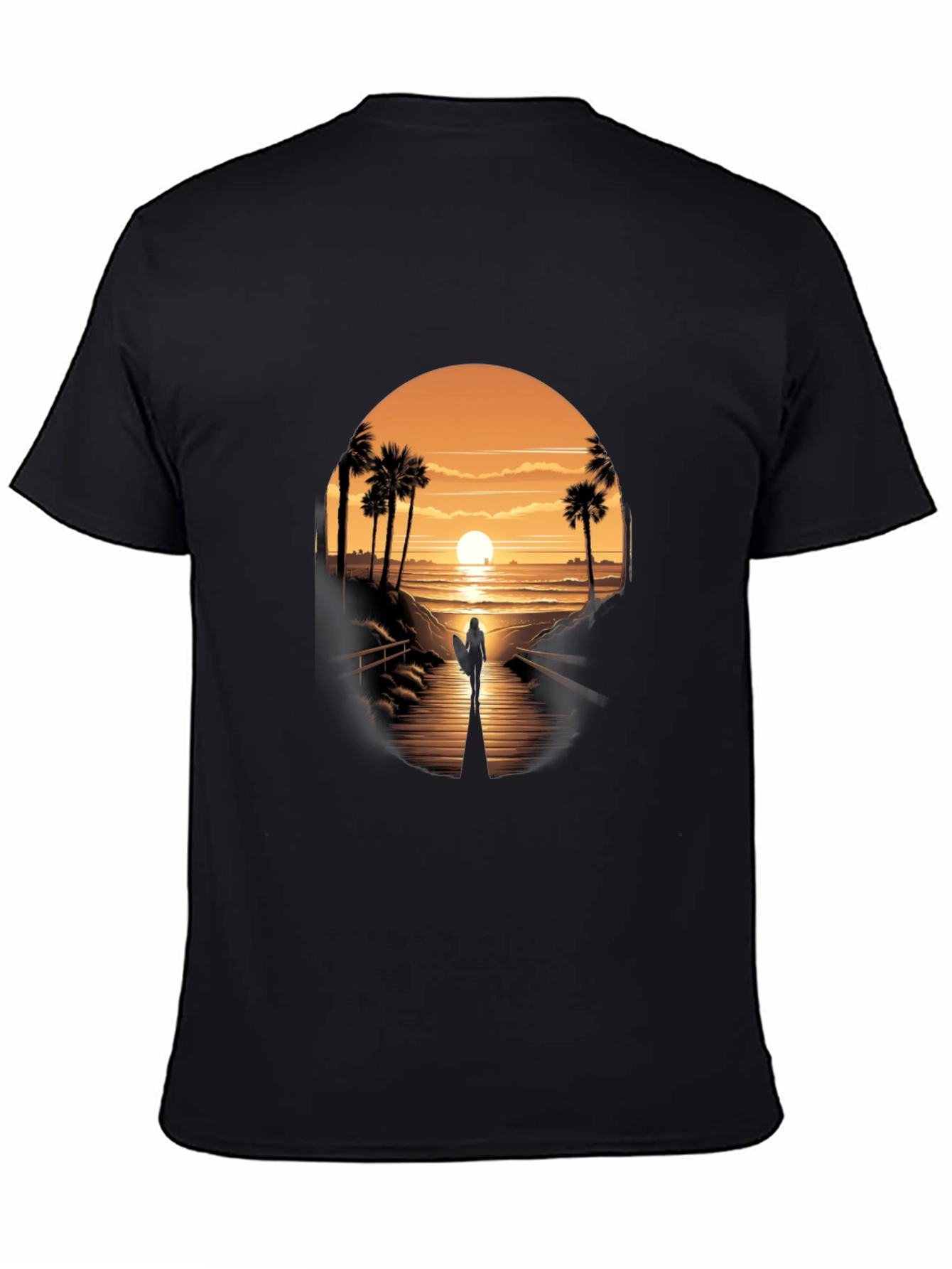 Sunset Surfer Graphic Tee - Black