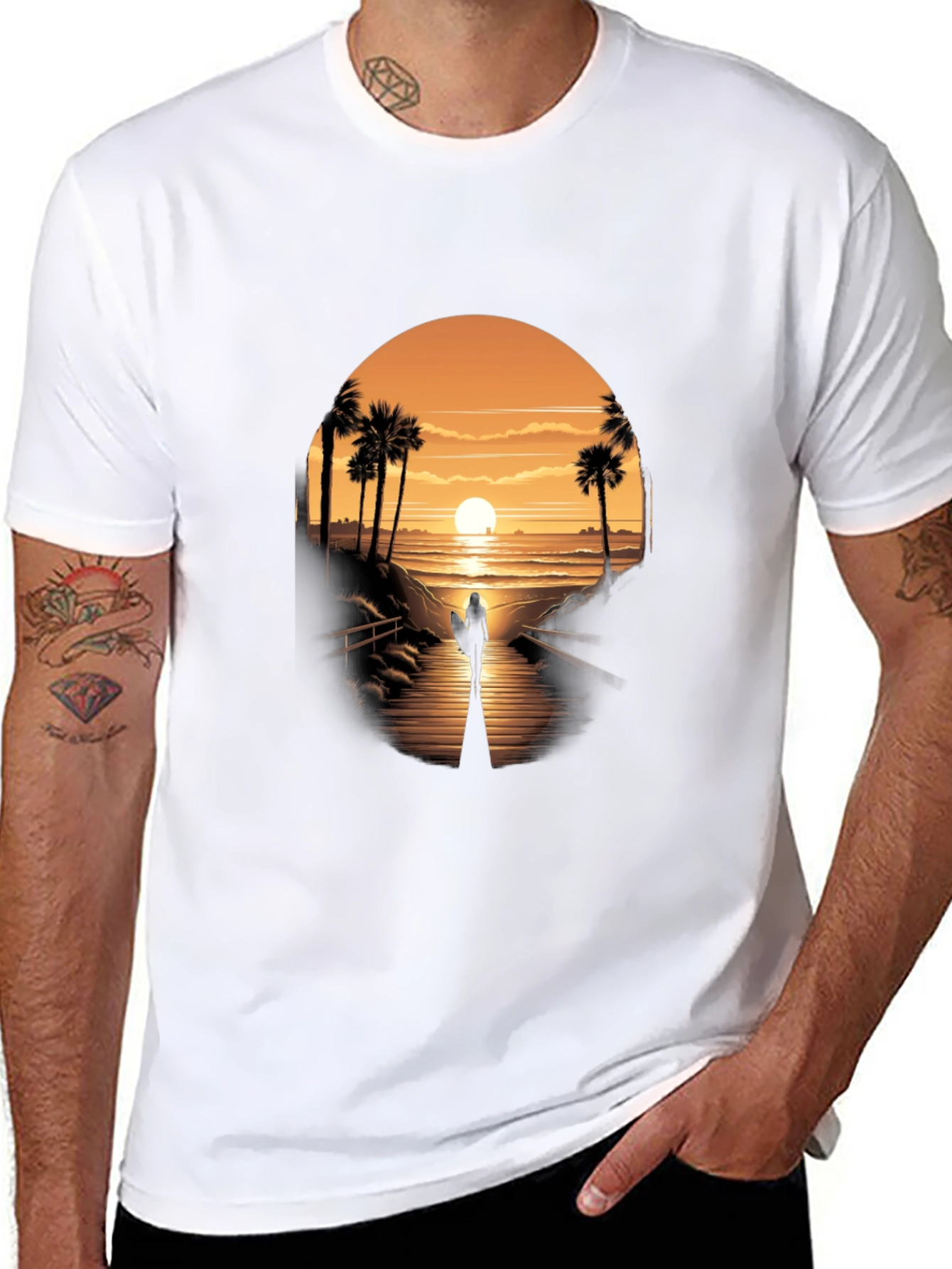 Sunset Surfer Graphic Tee - Black