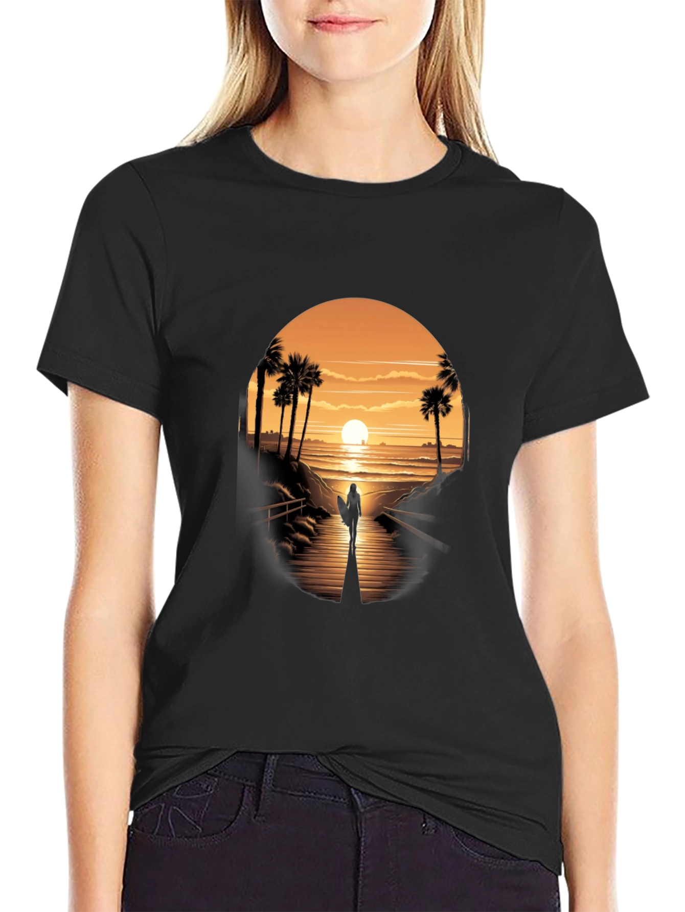 Sunset Surfer Graphic Tee - Black