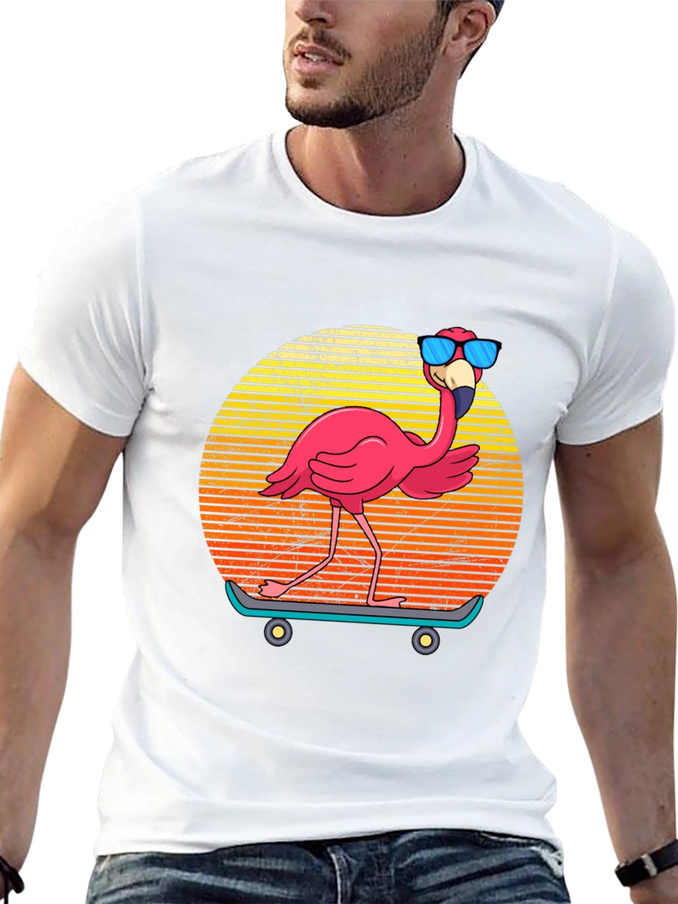 Skateboarding Flamingo Graphic Tee