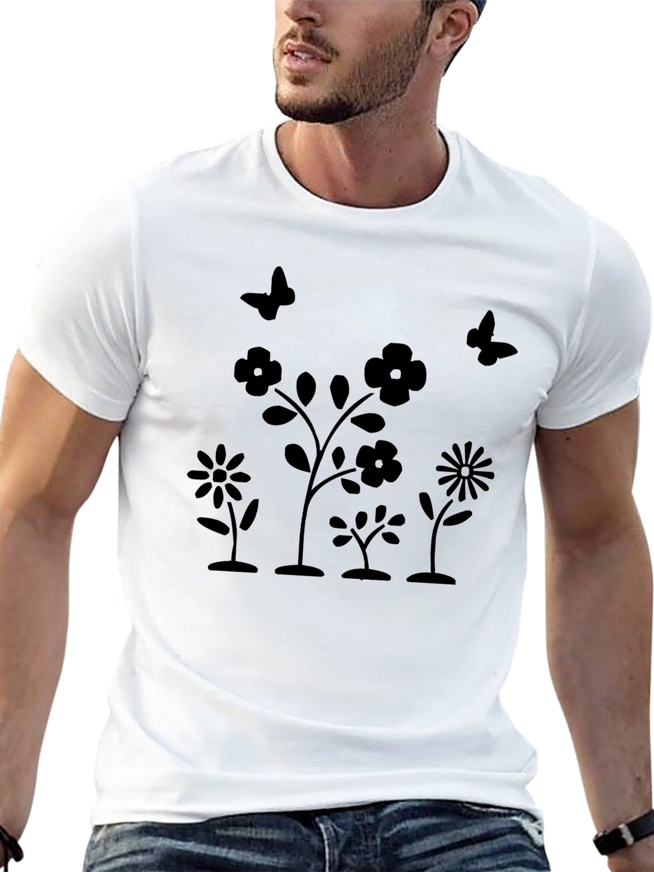 Floral Butterfly Graphic Black T-Shirt