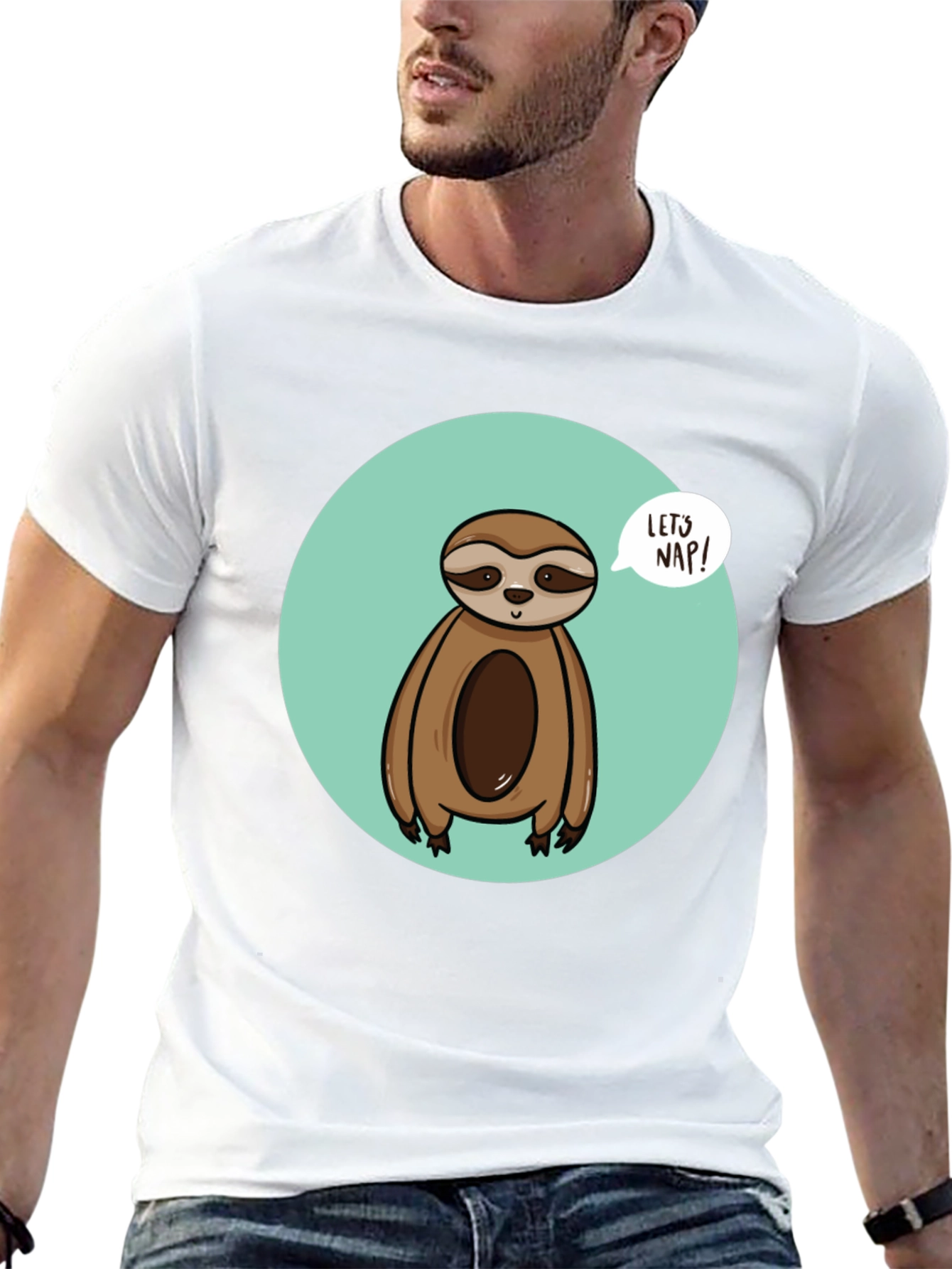 Cute Sloth Lets Nap Black T-Shirt