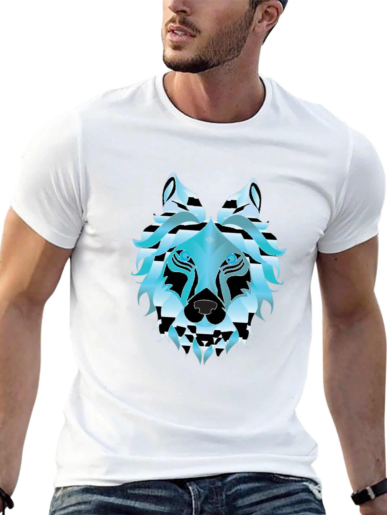 Geometric Wolf Graphic Tee - Stylish Black T-Shirt