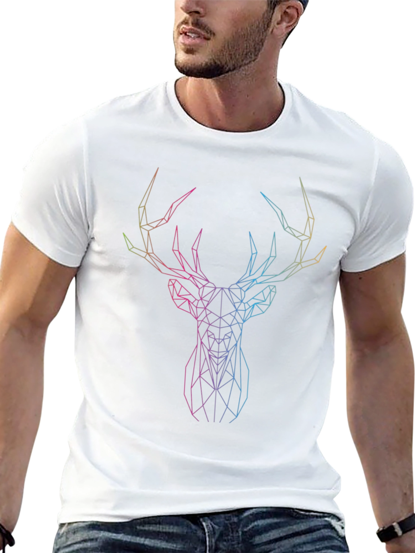 Geometric Deer Graphic Tee - Sleek Black Shirt