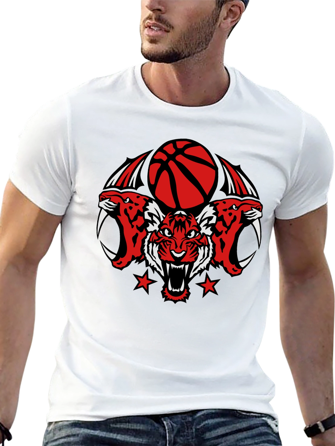 Tiger Basketball Graphic Tee - Black Cotton T-Shirt