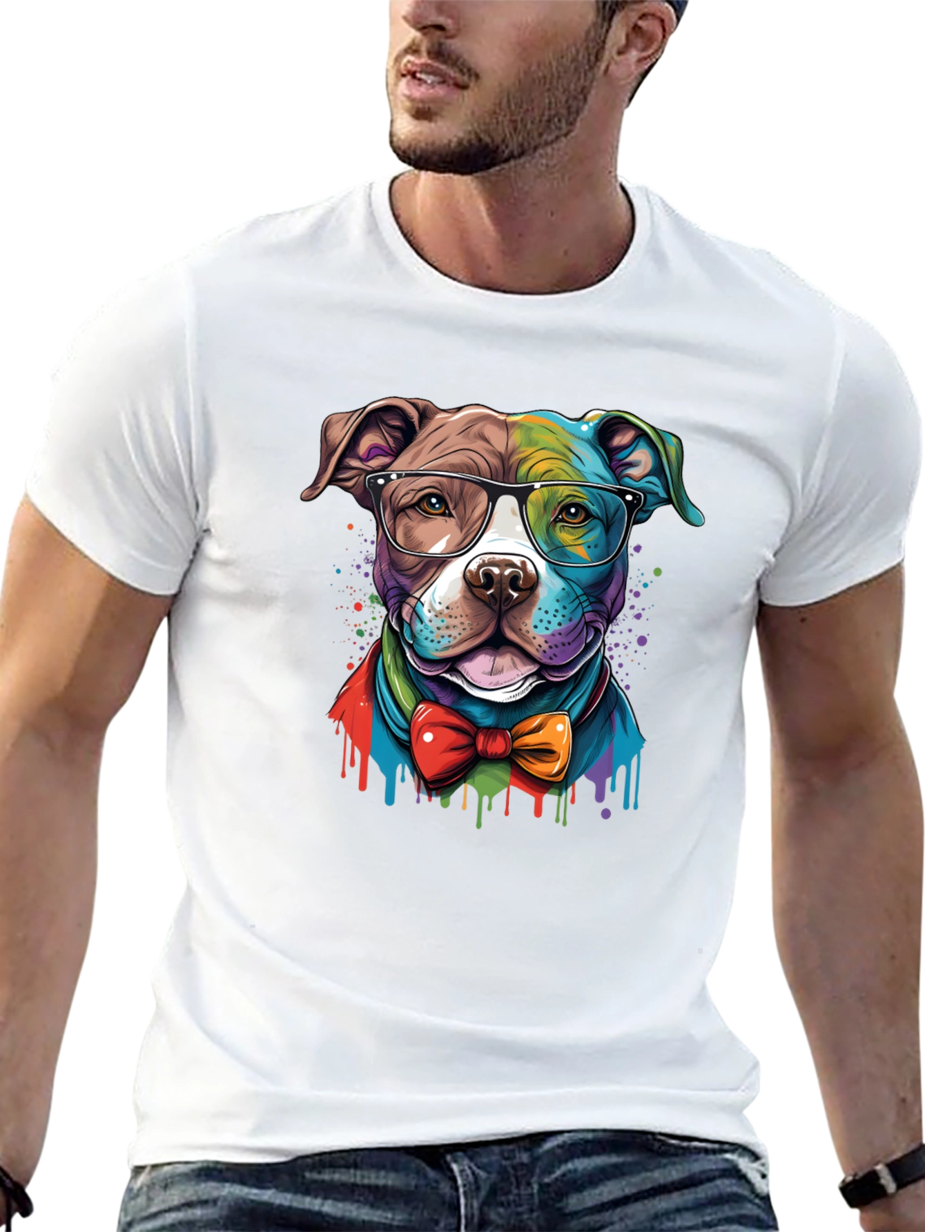 Dog with Glasses Graphic Tee - Black