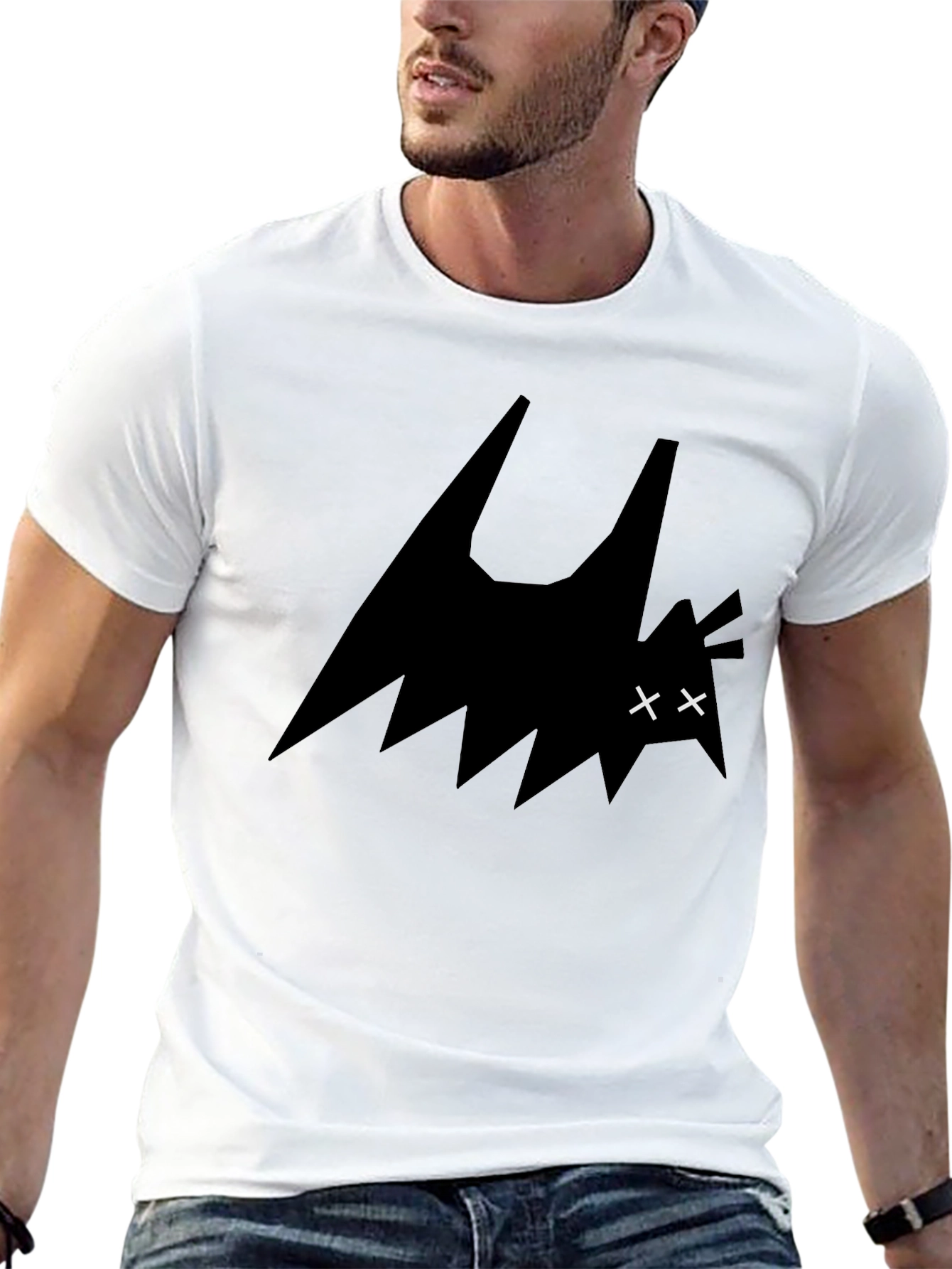 Mens Black Graphic Tee - Abstract Bat Design
