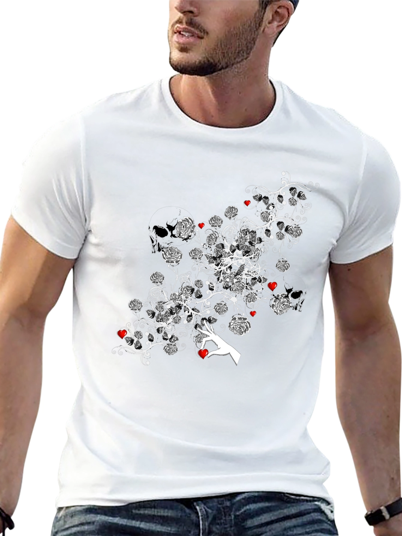 Floral Heart Tee - Stylish Black Graphic T-Shirt