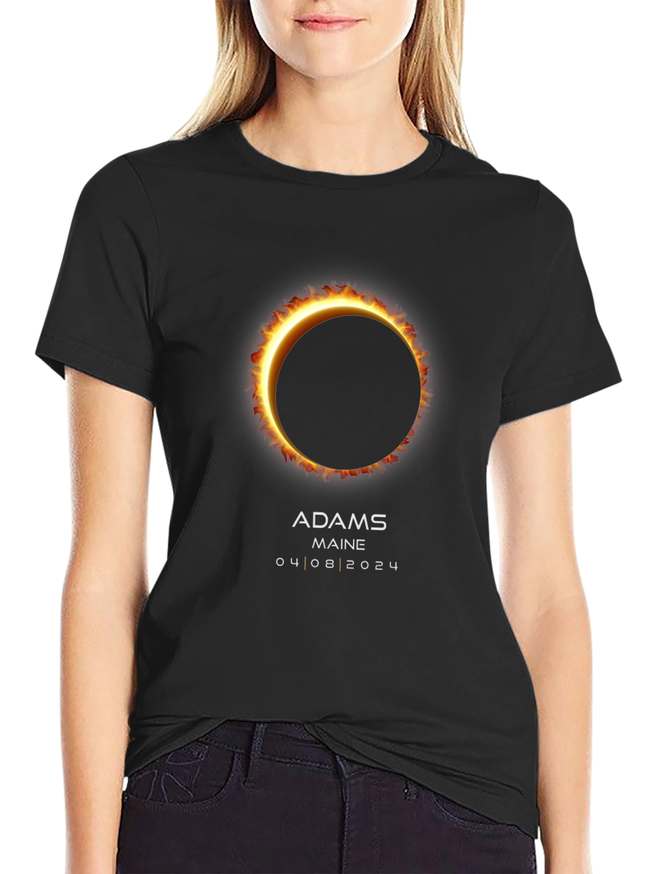 Solar Eclipse Adams Maine 04 08 2024 Black T-Shirt