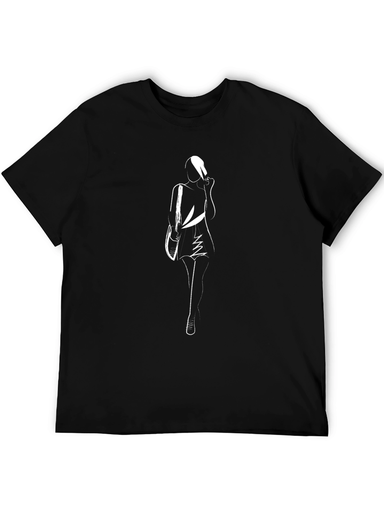 Black T-Shirt with Chic White Woman Design