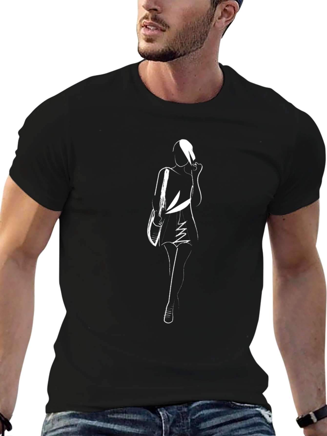 Black T-Shirt with Chic White Woman Design
