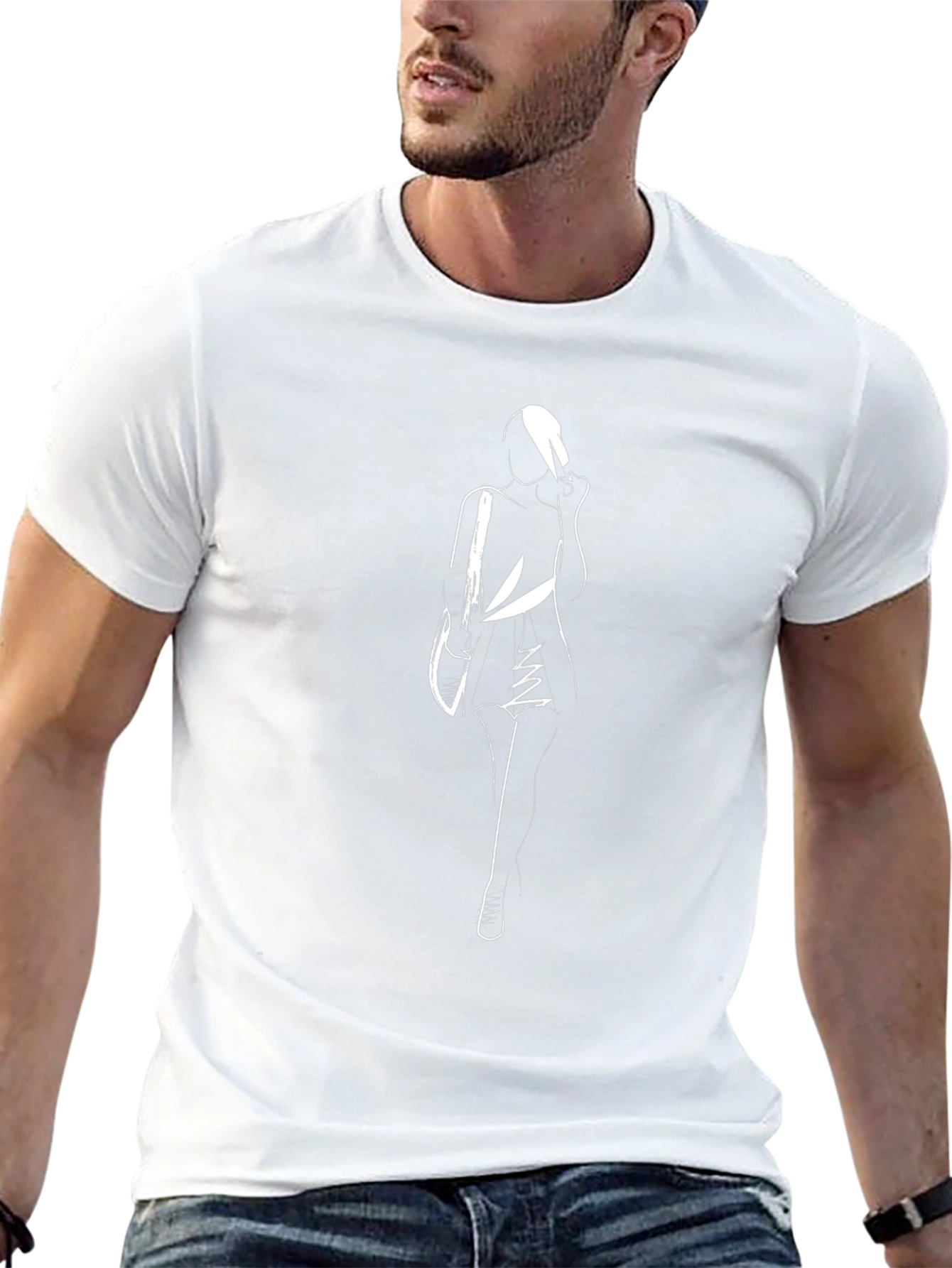 Black T-Shirt with Chic White Woman Design