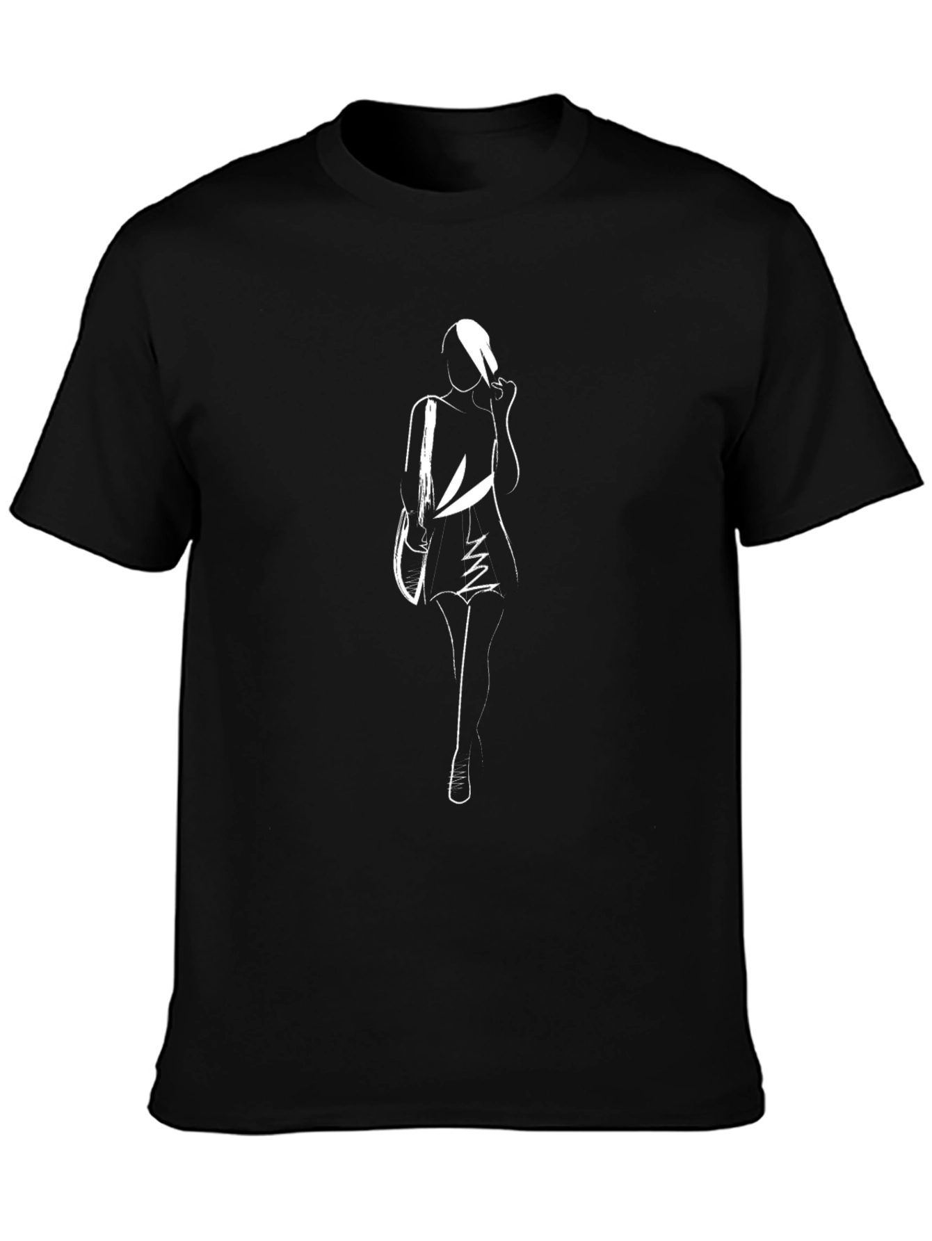 Black T-Shirt with Chic White Woman Design