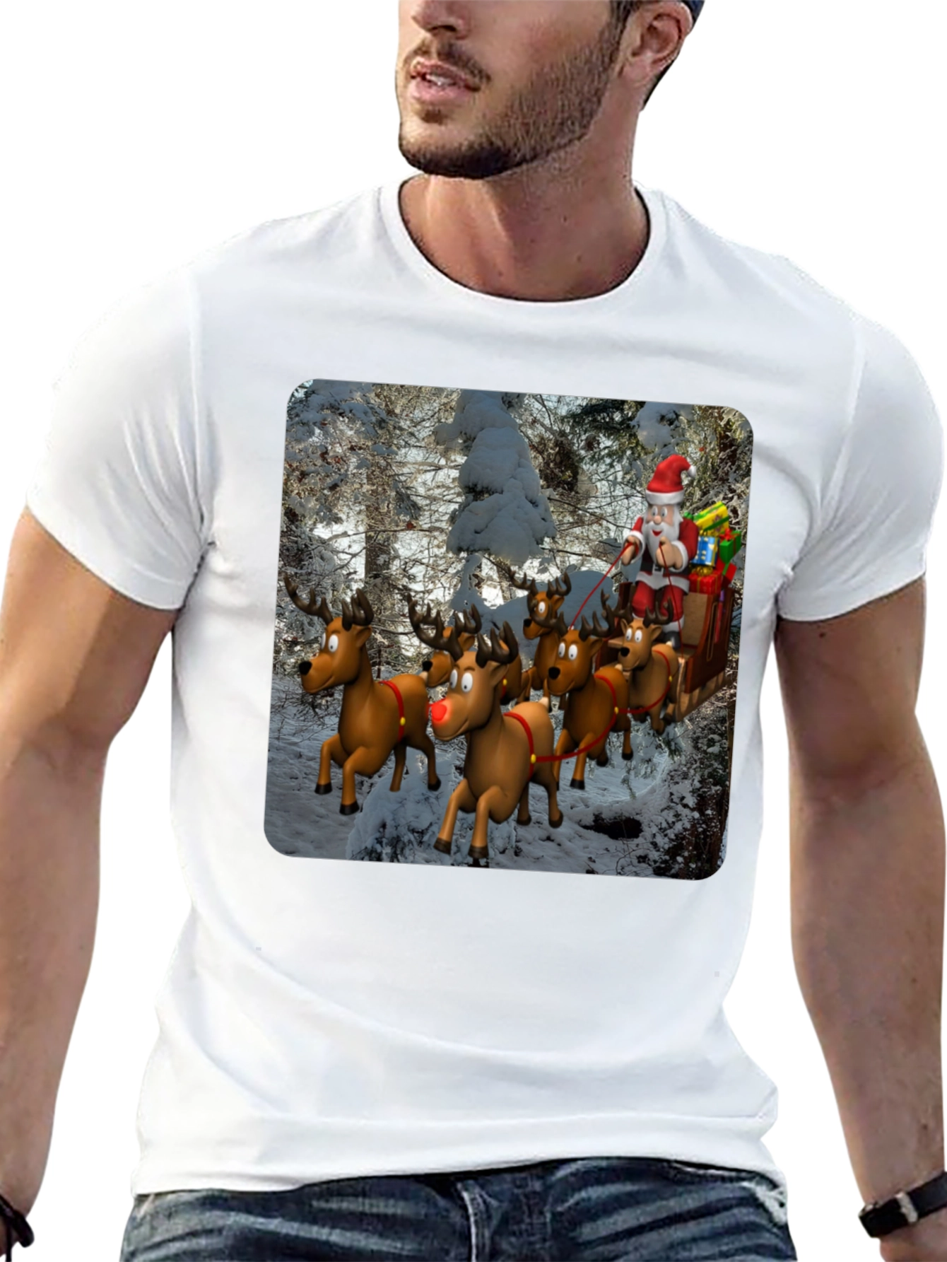 Santa Reindeer T-Shirt - Festive Holiday Tee
