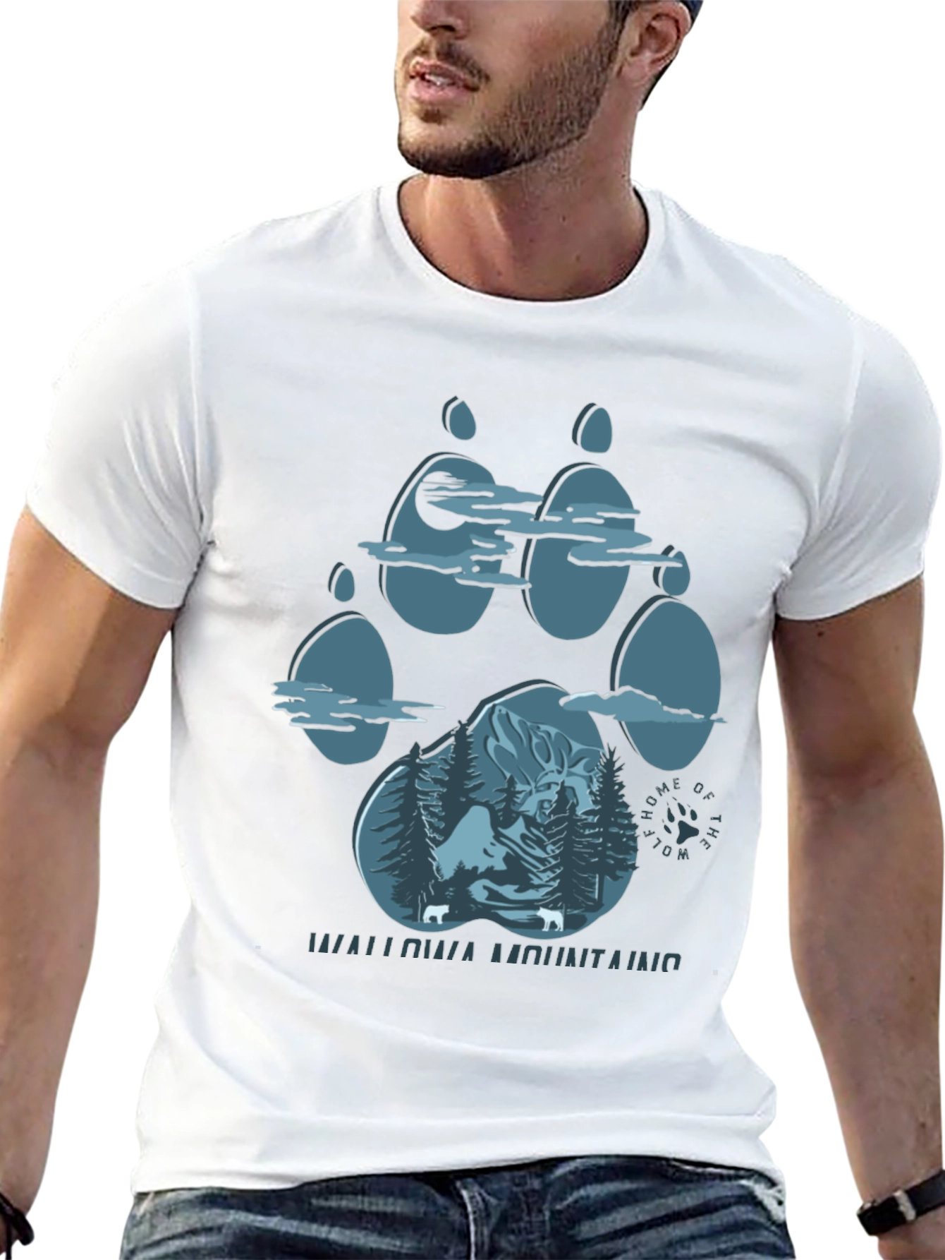 Wallowa Mountains Wolf Paw Print T-Shirt