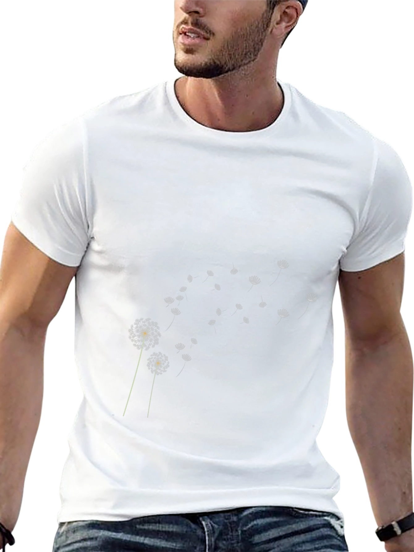 Dandelion Print Black T-Shirt Casual Cotton Tee