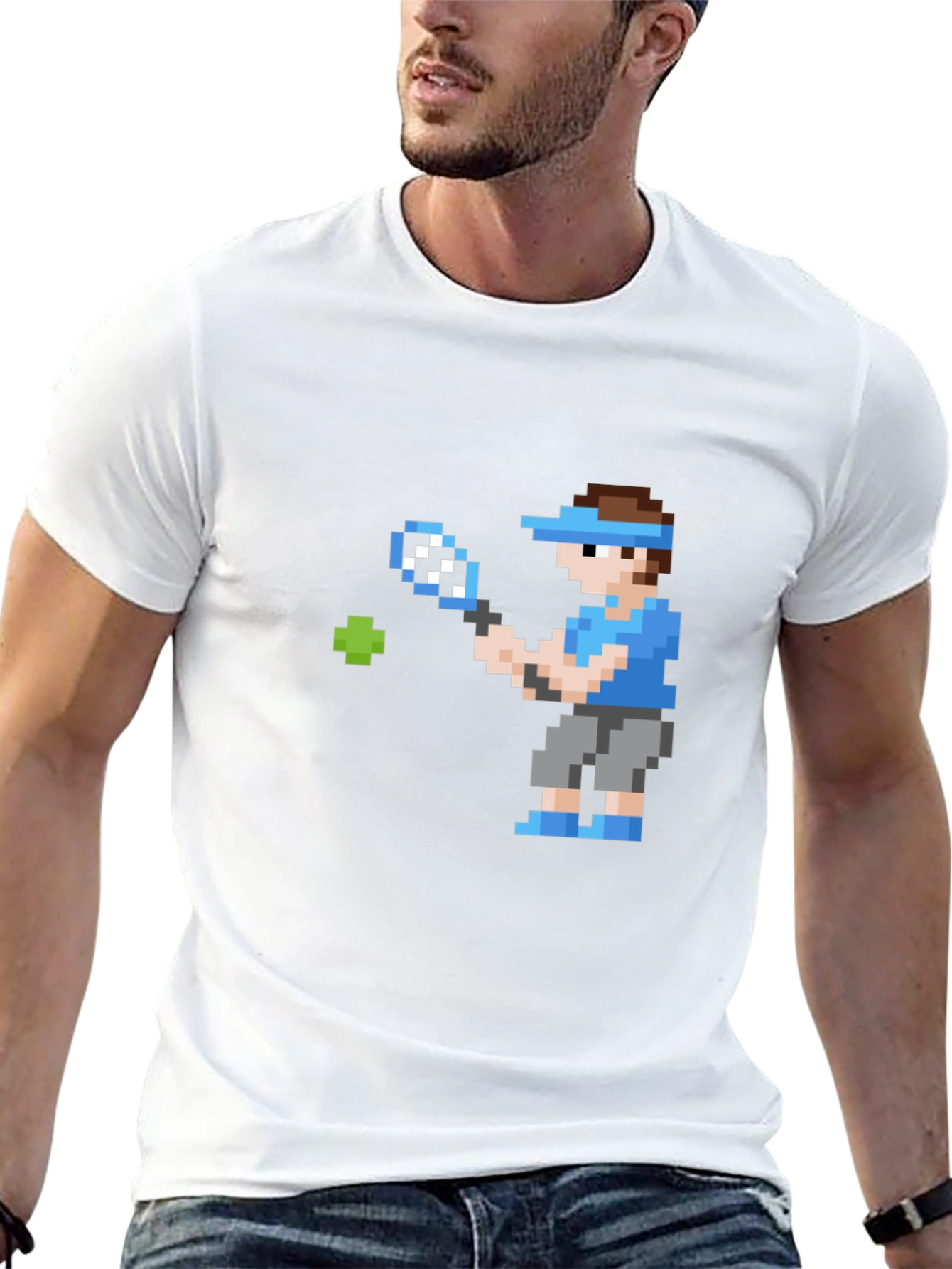 Pixel Tennis Player Graphic T-Shirt - Retro Gaming Style