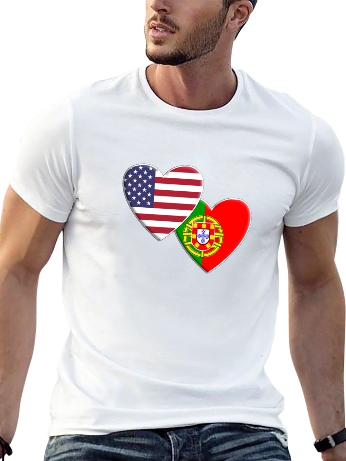 USA & Portugal Flag Heart T-Shirt