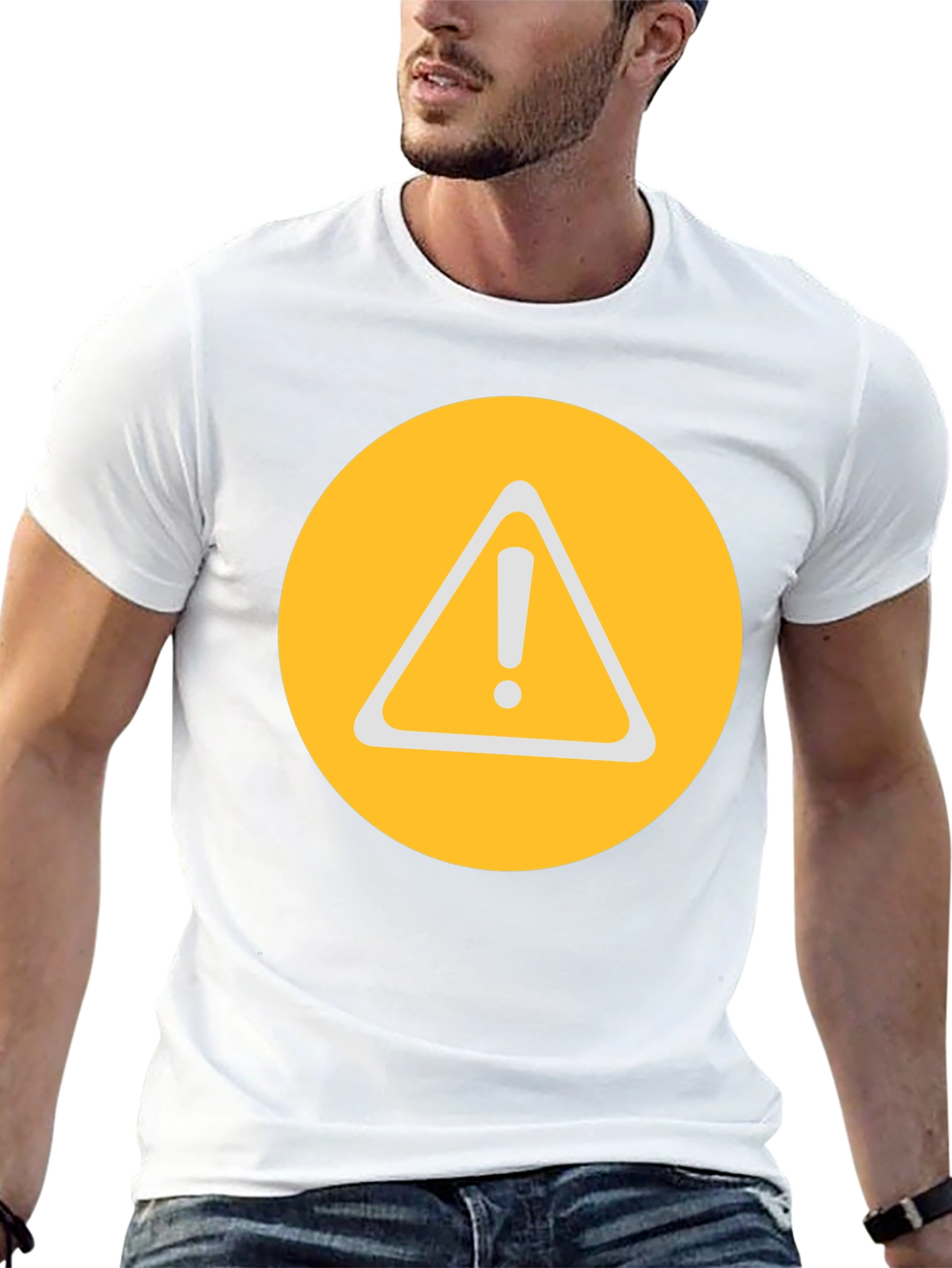 Warning Sign Graphic Tee - Round Yellow Alert T-Shirt