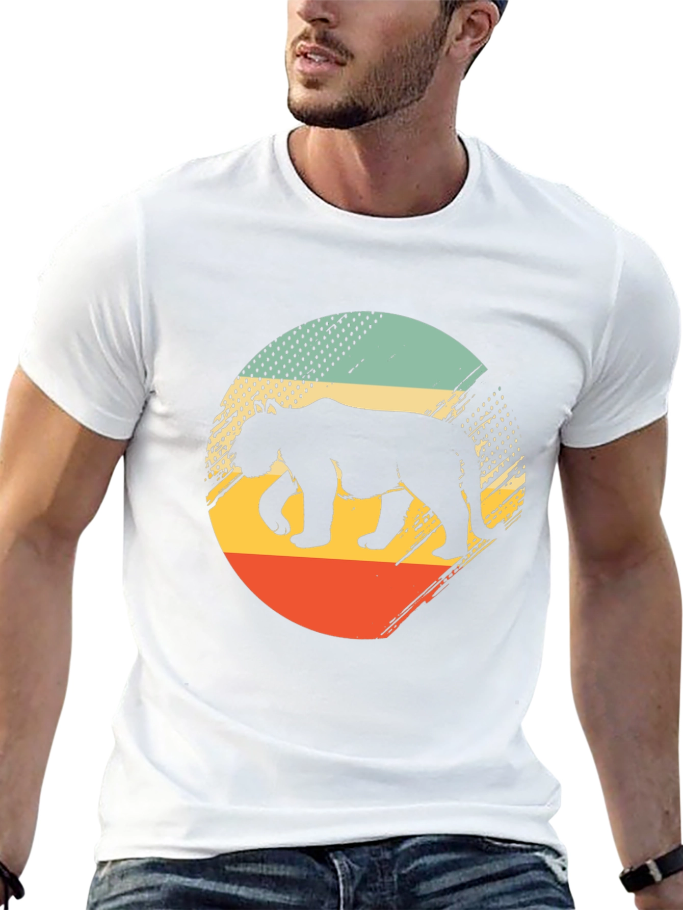 Retro Bear Graphic Tee - Black Cotton Blend Shirt
