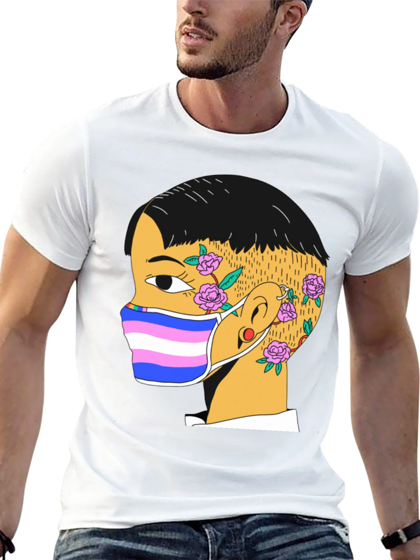 Graphic Tee with Trans Pride Mask Design