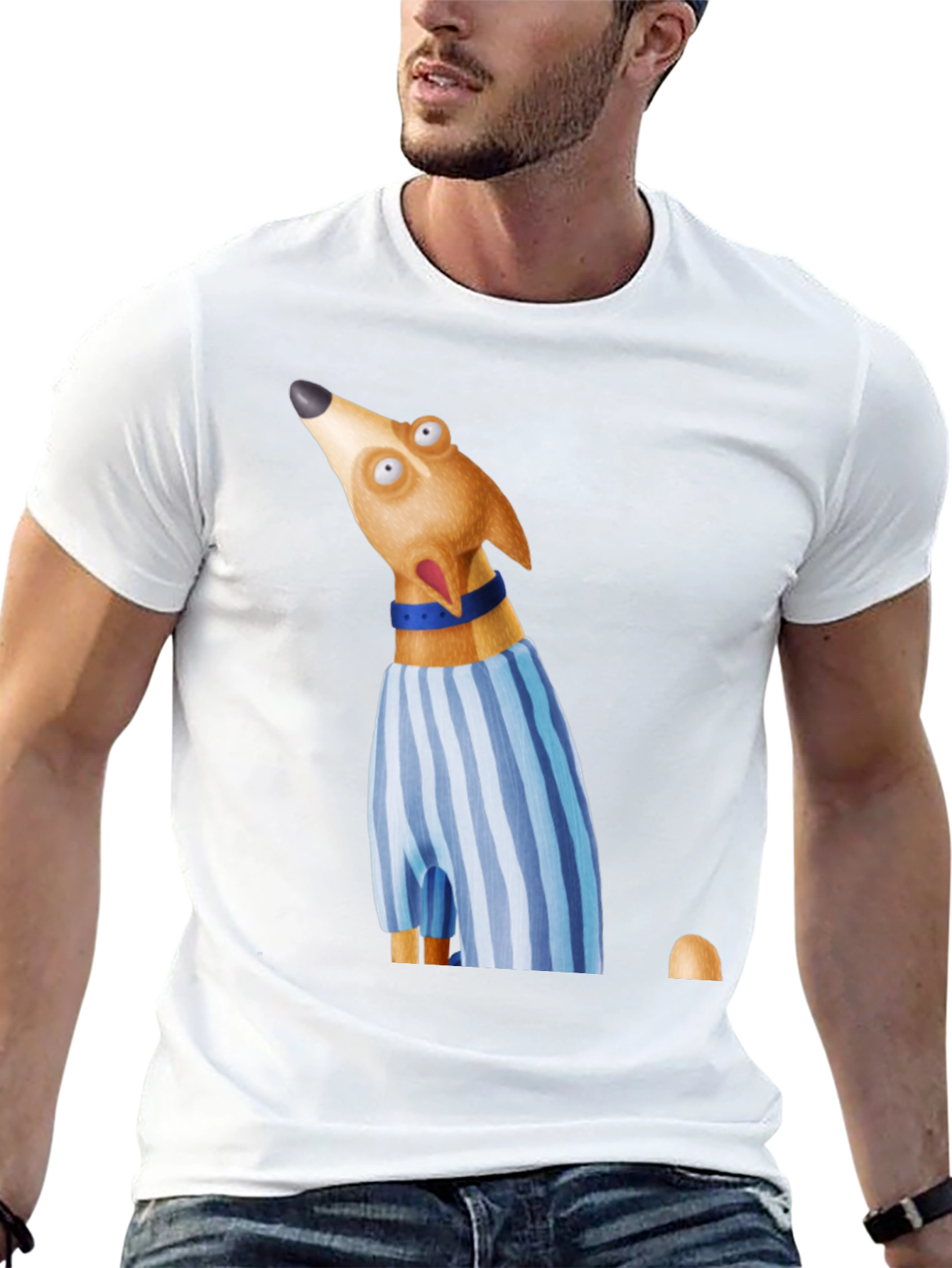 Dog Cartoon Graphic Print Crew Neck T-Shirt
