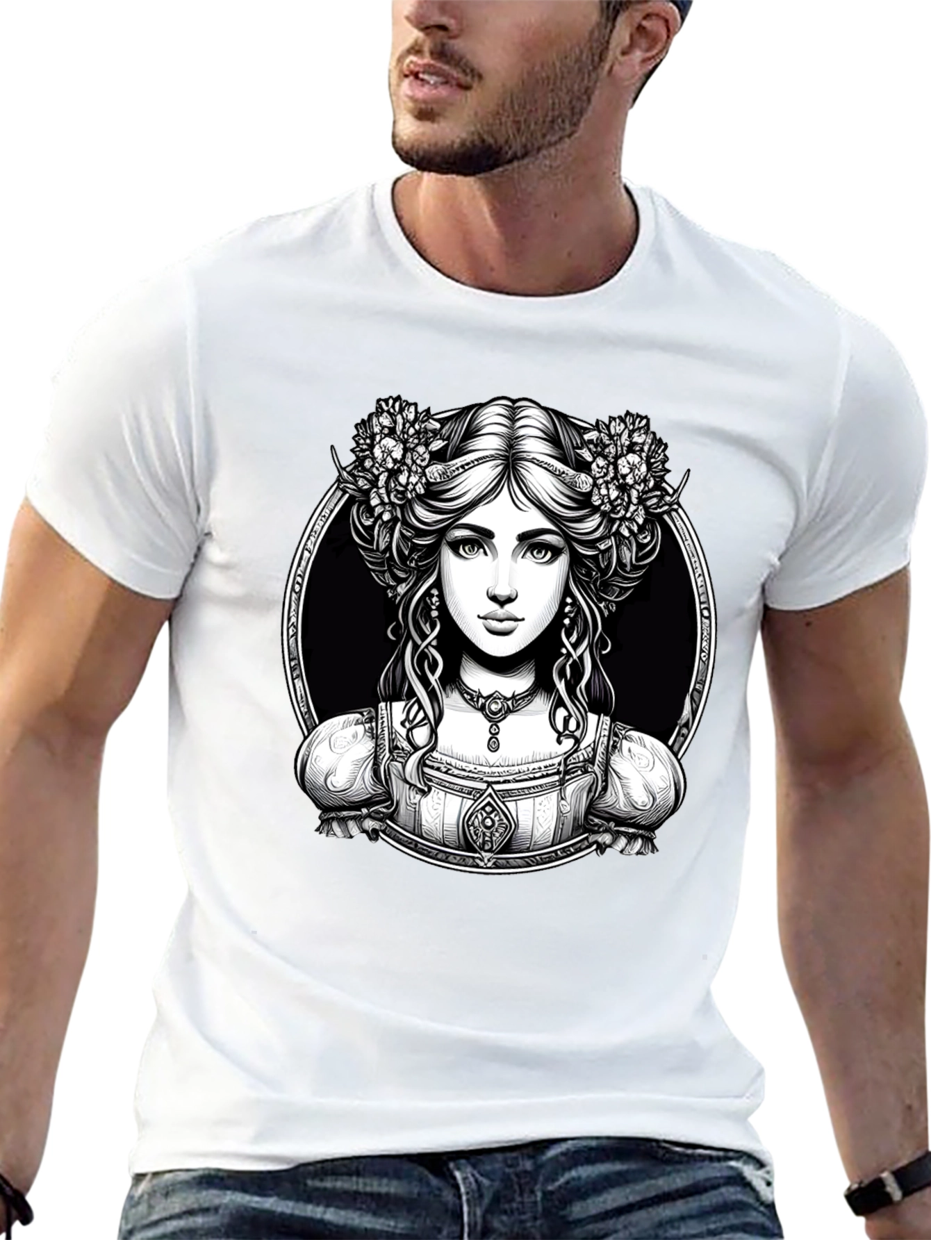 Elegant Woman Portrait Graphic Tee - Classic Style