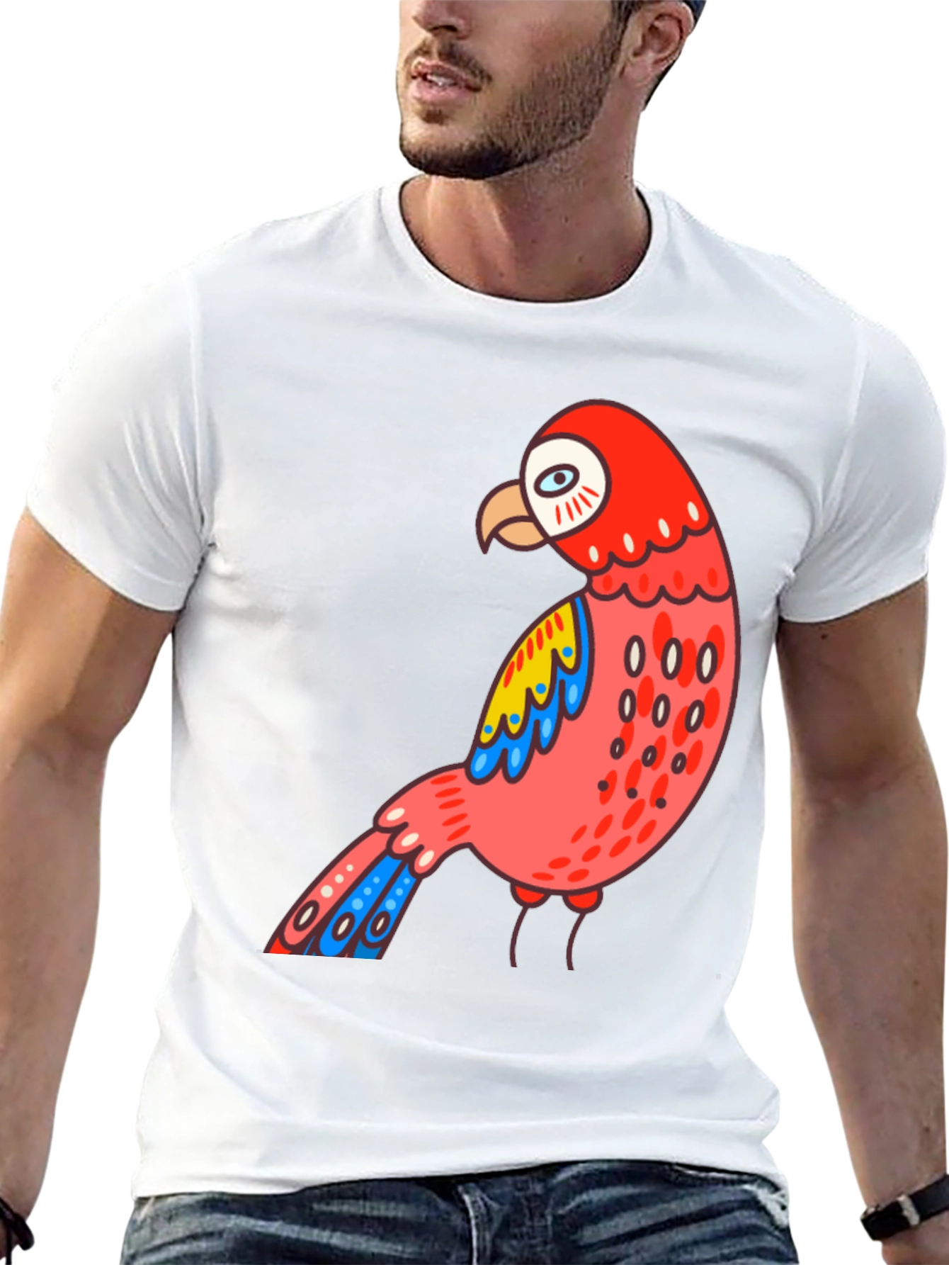 Mens Black T-shirt with Parrot Graphic