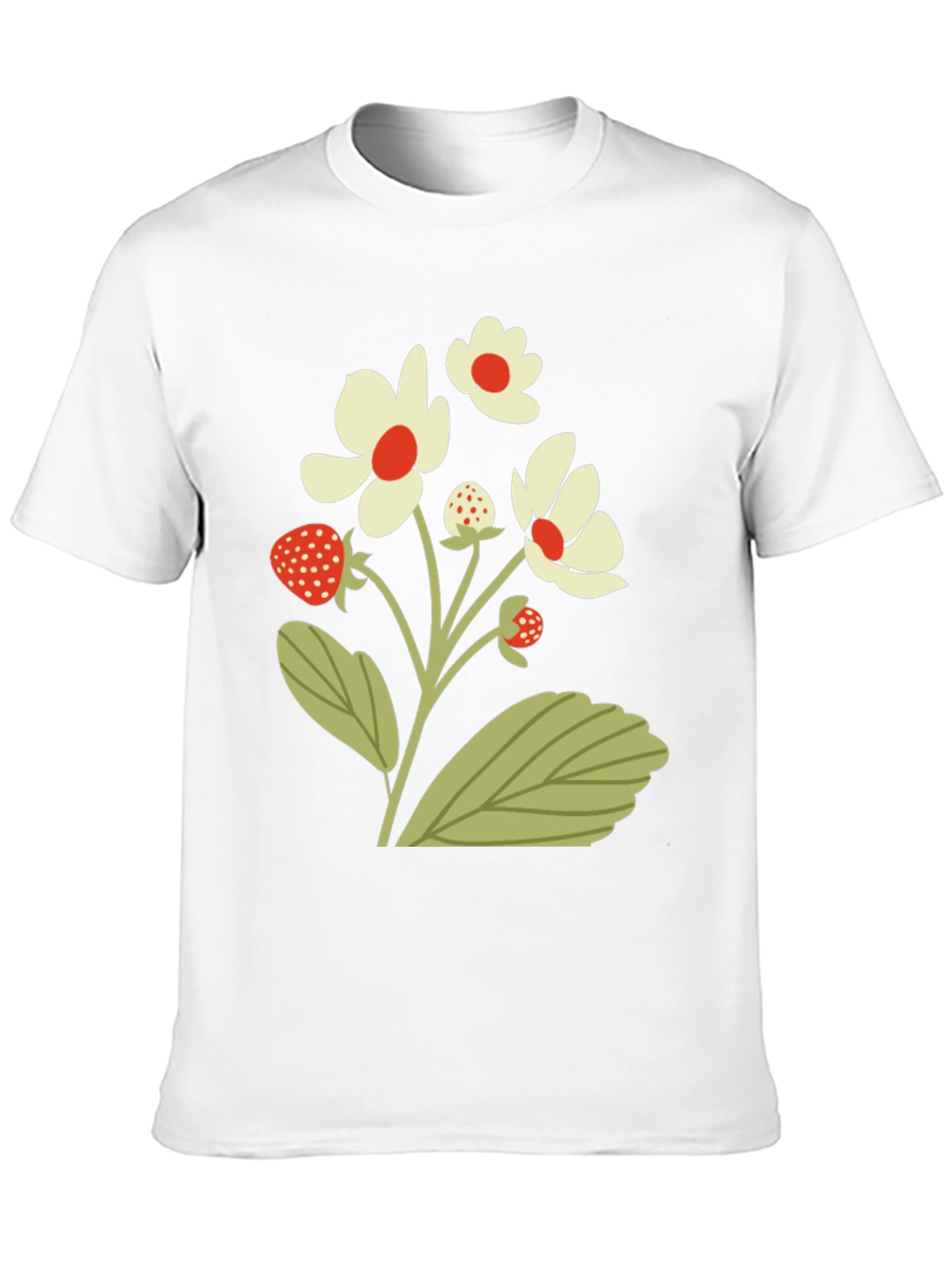Strawberry Floral Print Black T-Shirt