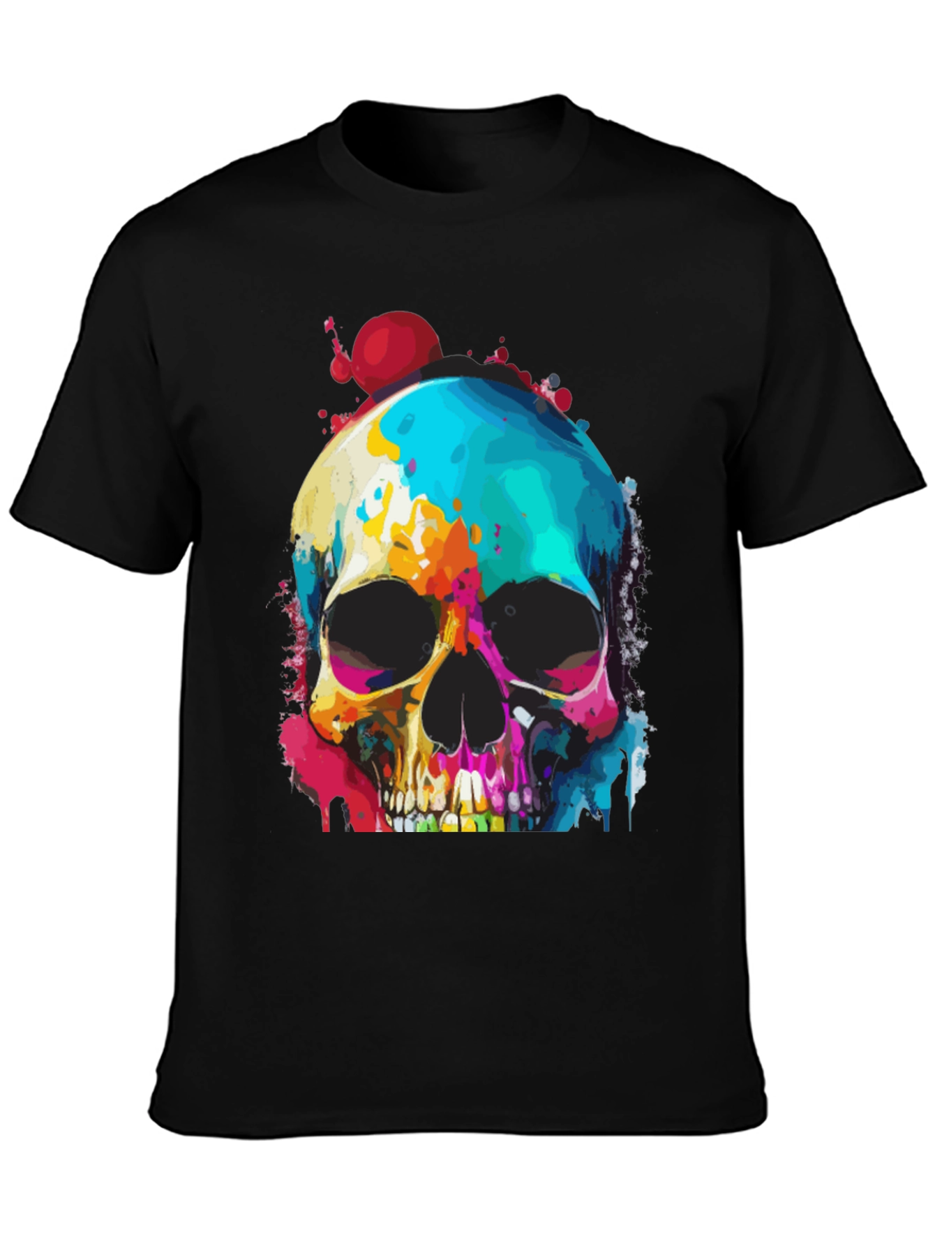 Vibrant Skull Graphic Tee - Mens Black T-Shirt
